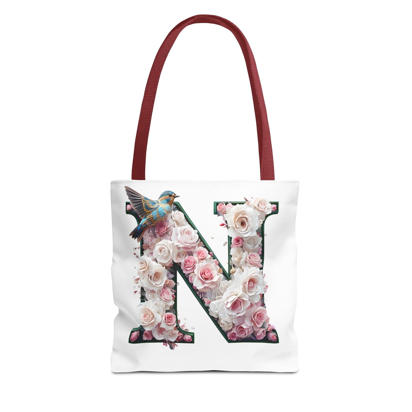 Floral Alphabet 'N' Tote Bag - Chic Shopper Accessory with Flower and Bird Design