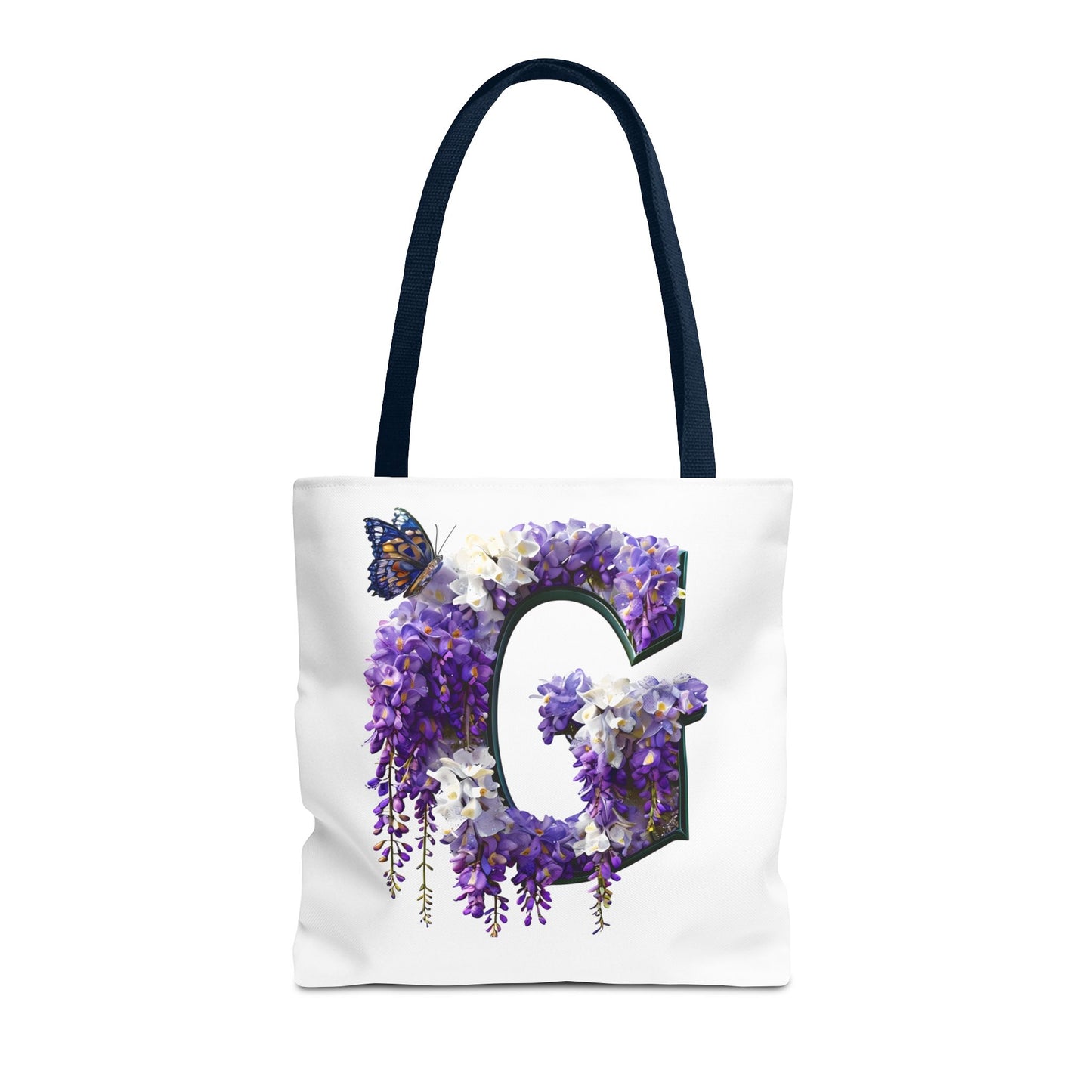Floral Alphabet 'G' Tote Bag - Purple Flowers and Butterfly Design, Style for Every Occasion