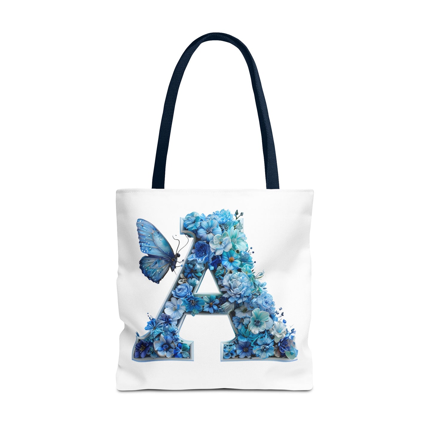 Floral Alphabet 'A' Tote Bag – Blue Butterfly Design