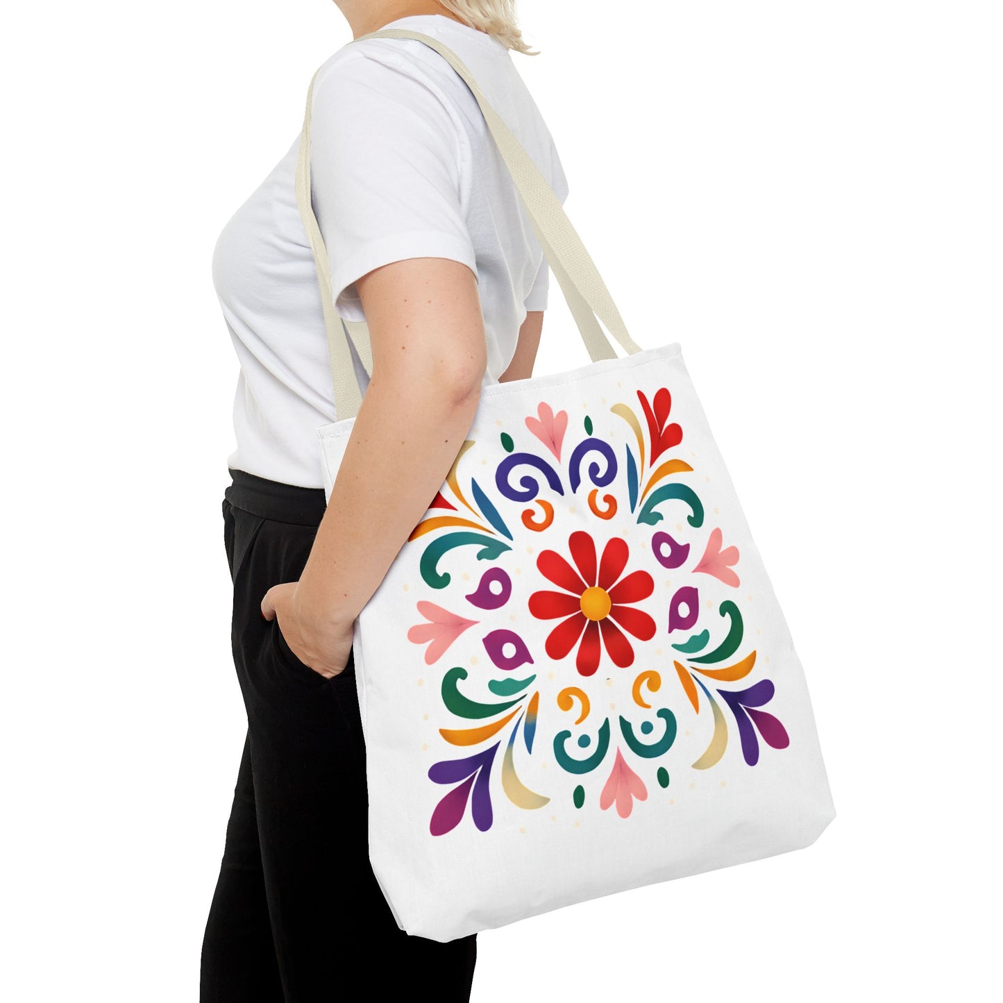 Vibrant Folk Art Floral Tote Bag, Colorful Shopping Bag, Beach Bag, Gift for Her