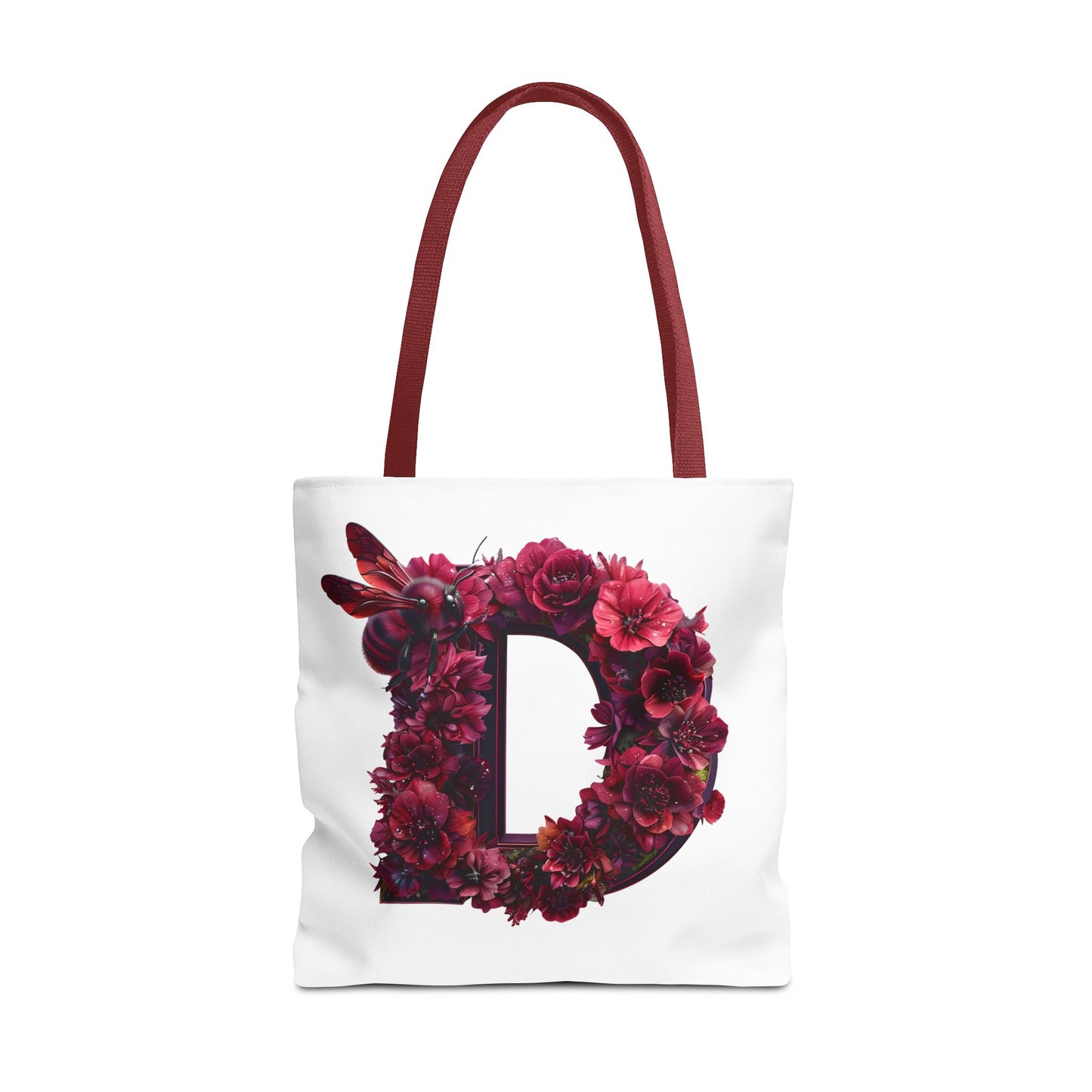 Floral Alphabet 'D' Tote Bag – Stylish Floral and Bee Design