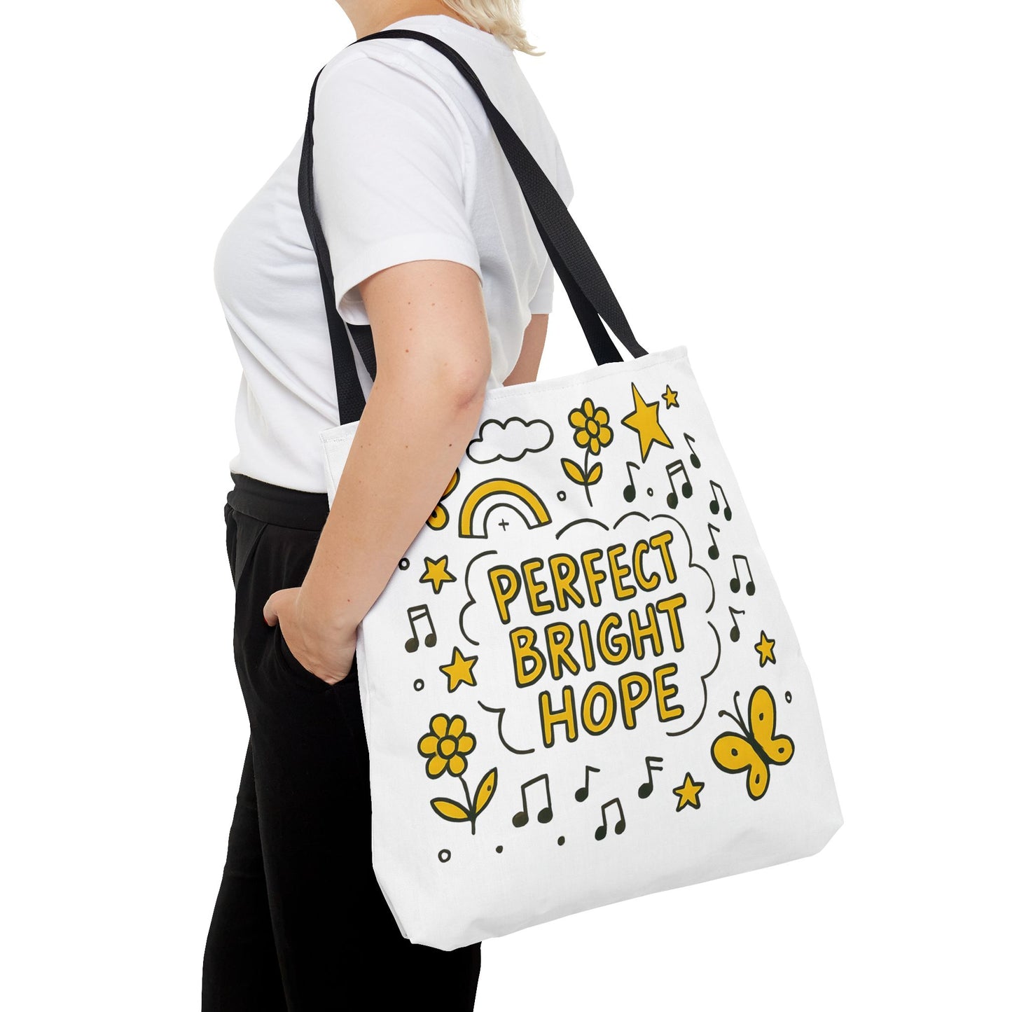 Sunshine Vibes Doodle Tote Bag, Perfect Bright Hope Tote, Eco-Friendly Shopping Bag, Inspirational Gift, Butterfly Print Bag