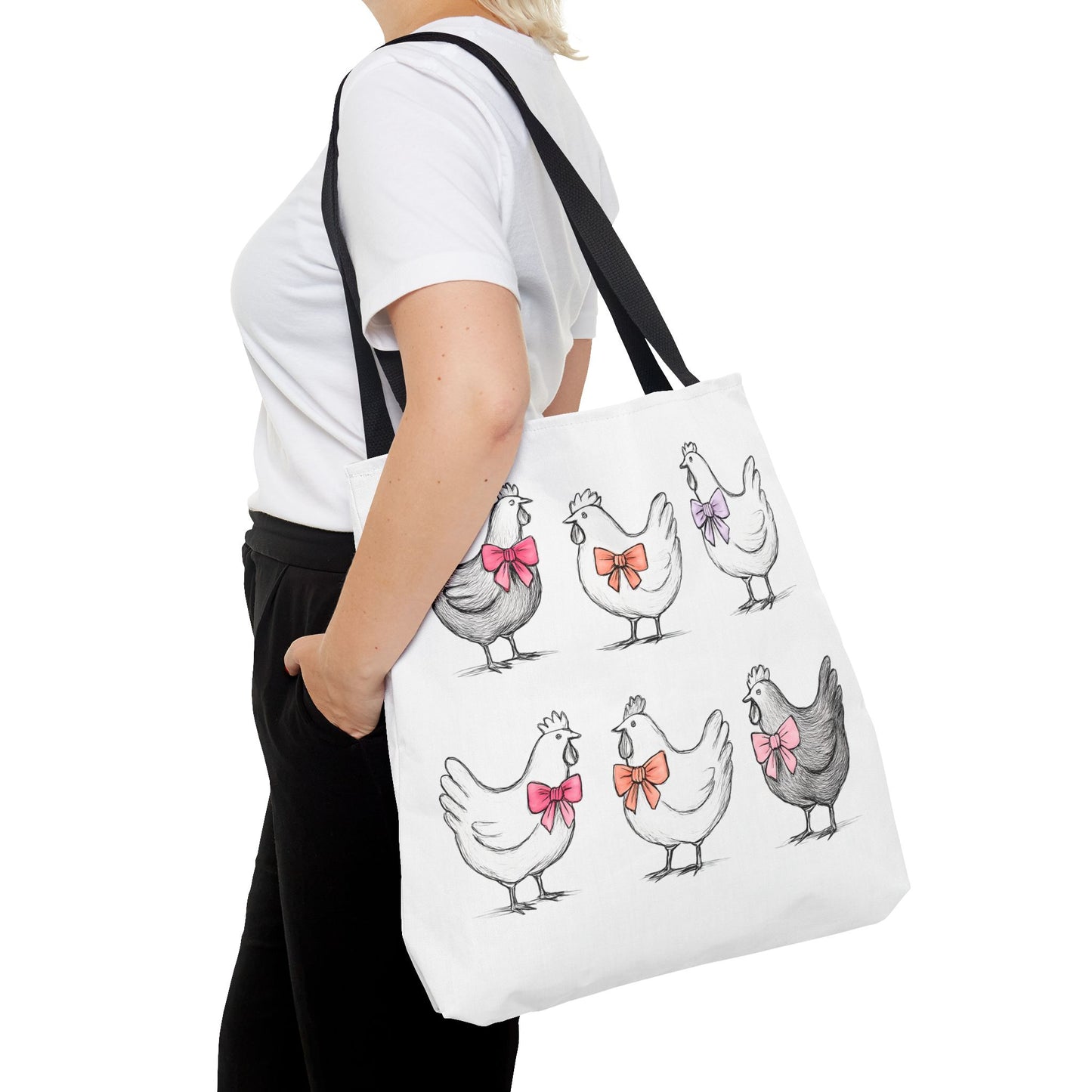 Farmyard Chicken Tote Bag, Cute Farm Animal Coquette Bow Design, Gift for Hen Lovers, Unique Tote for Everyday Use