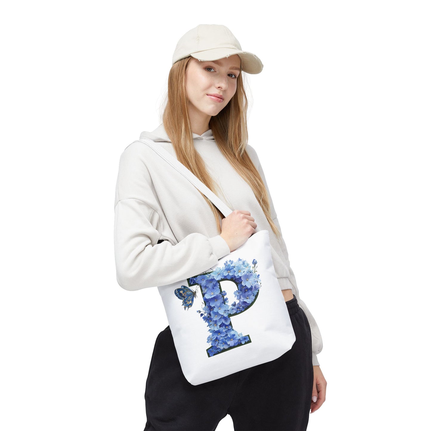 Floral Alphabet 'P' Tote Bag with Butterfly - Perfect Gift for Nature Lovers