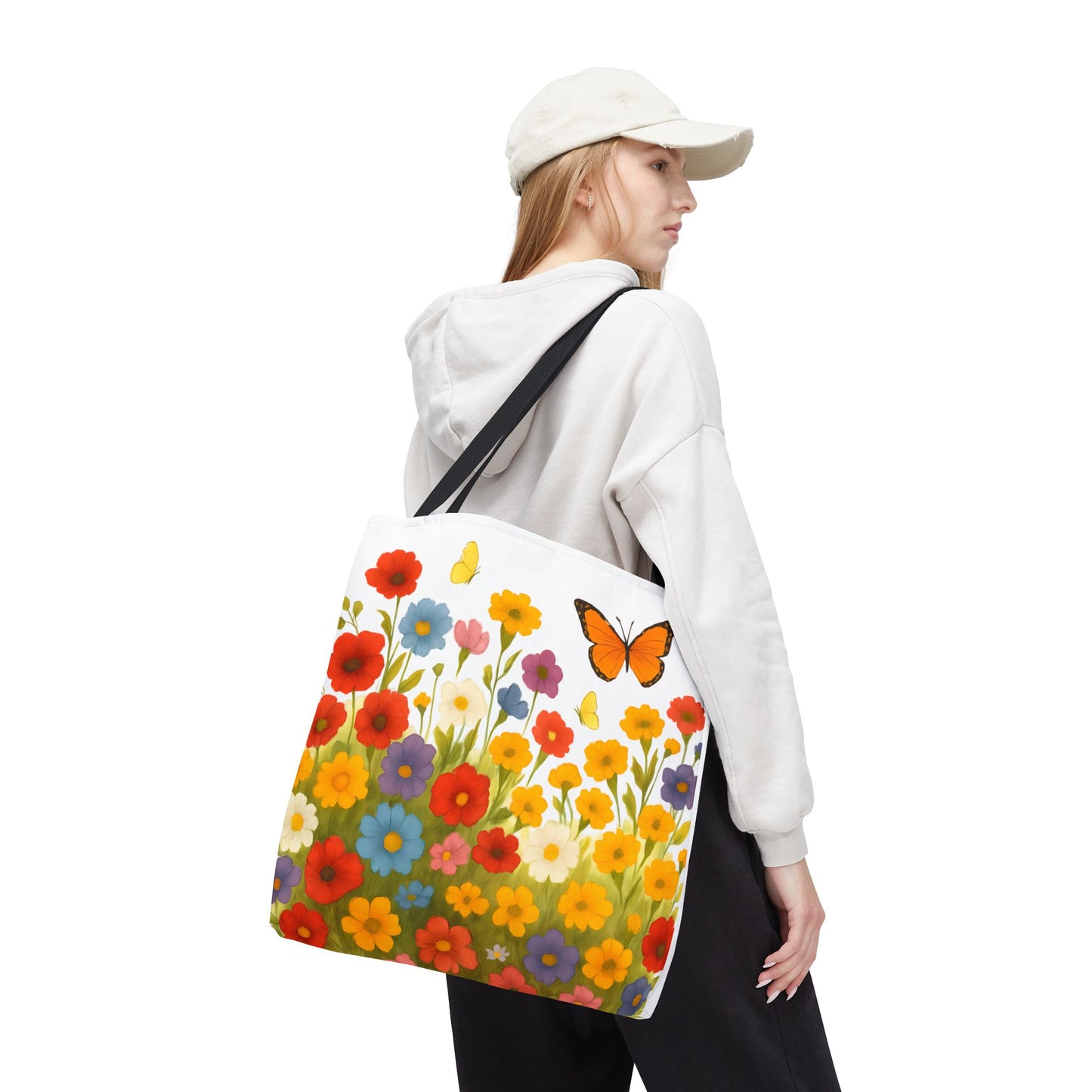 Vibrant Floral Tote Bag | Spring Tote | Polyester Easy Clean Bag | Perfect for Beach, Shopping, Gifts