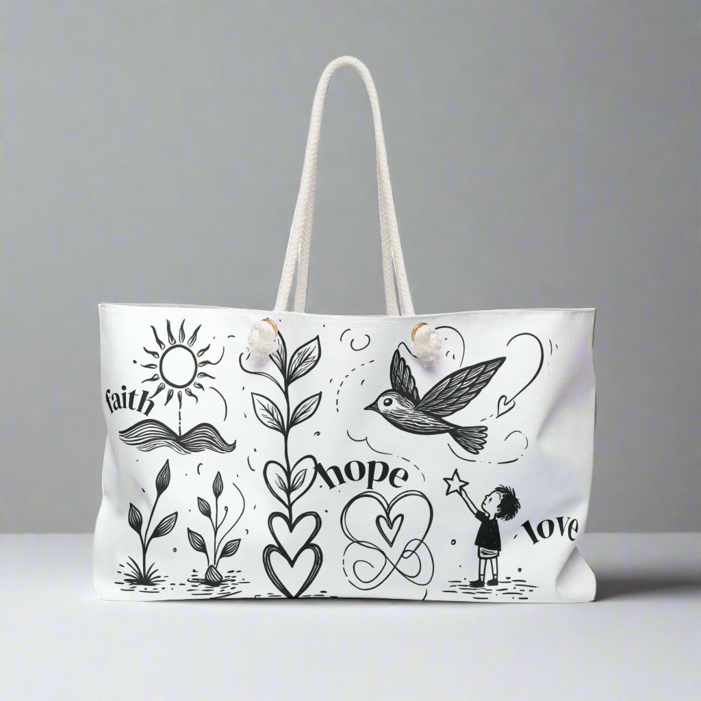 faith hope love black and white messenger bag