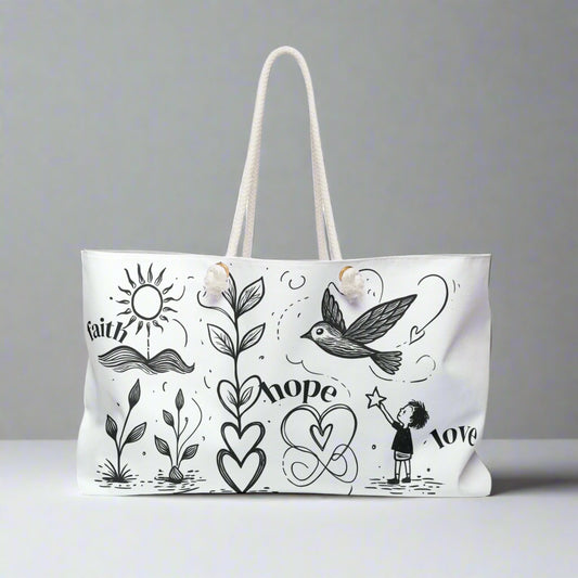 faith hope love black and white messenger bag