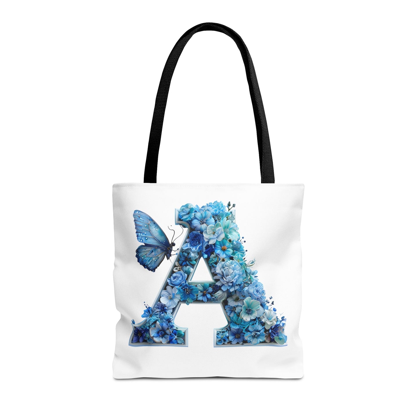 Floral Alphabet 'A' Tote Bag – Blue Butterfly Design