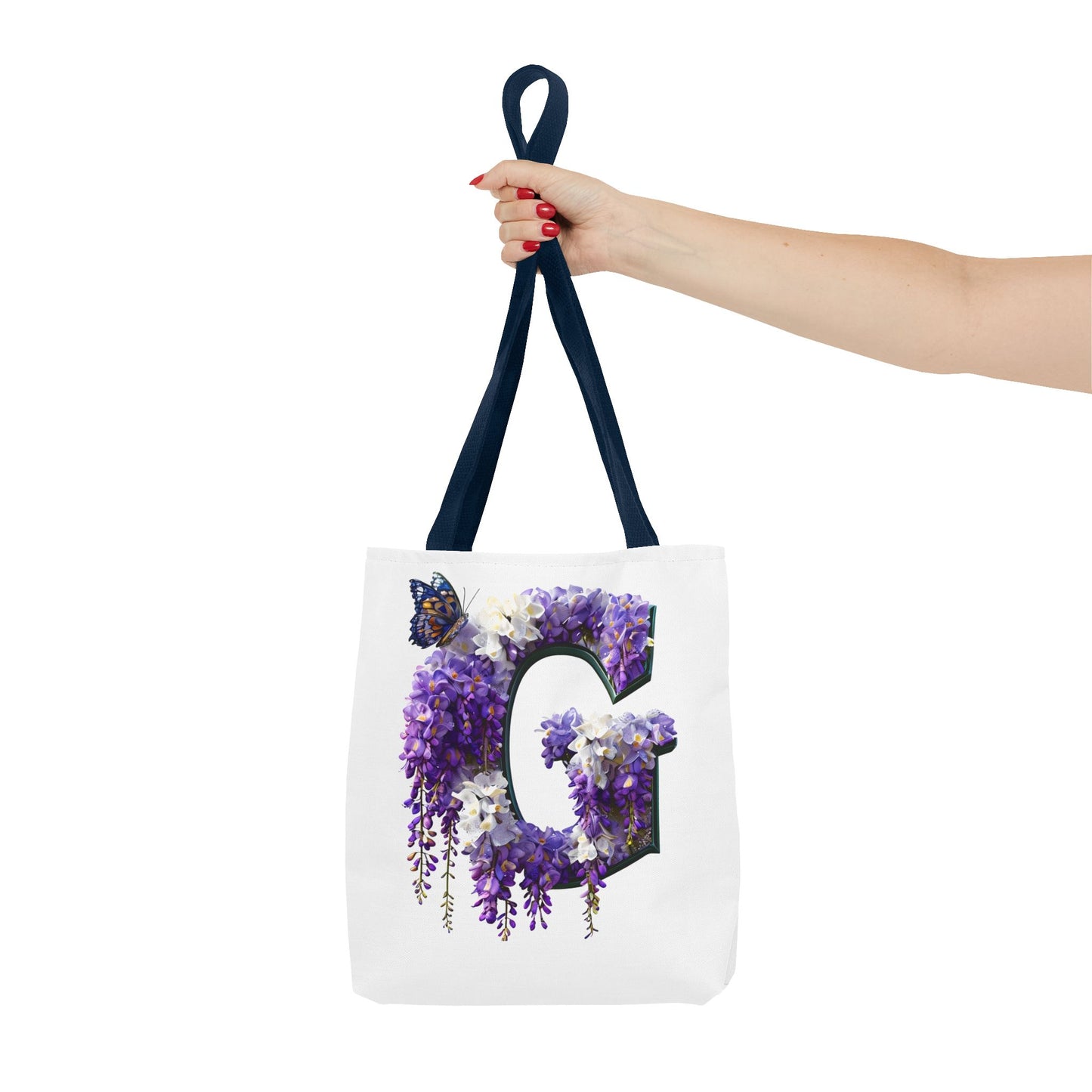 Floral Alphabet 'G' Tote Bag - Purple Flowers and Butterfly Design, Style for Every Occasion