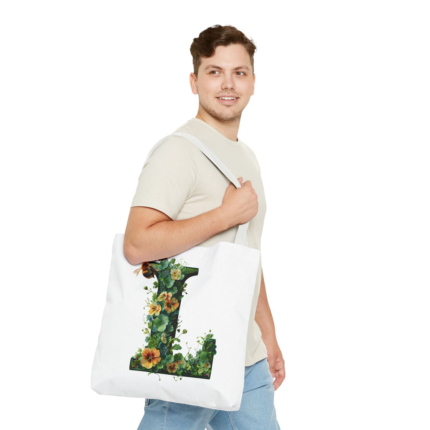 Floral Alphabet 'L' Tote Bag - Polyester Carryall for Nature Lovers