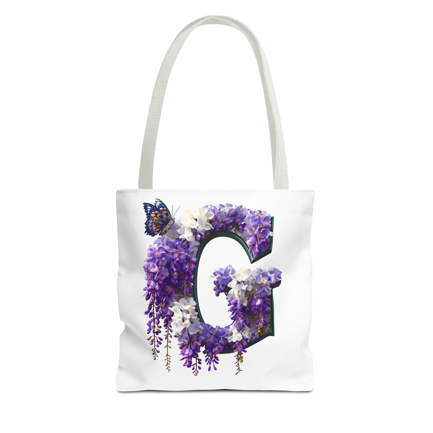 Floral Alphabet 'G' Tote Bag - Purple Flowers and Butterfly Design, Style for Every Occasion