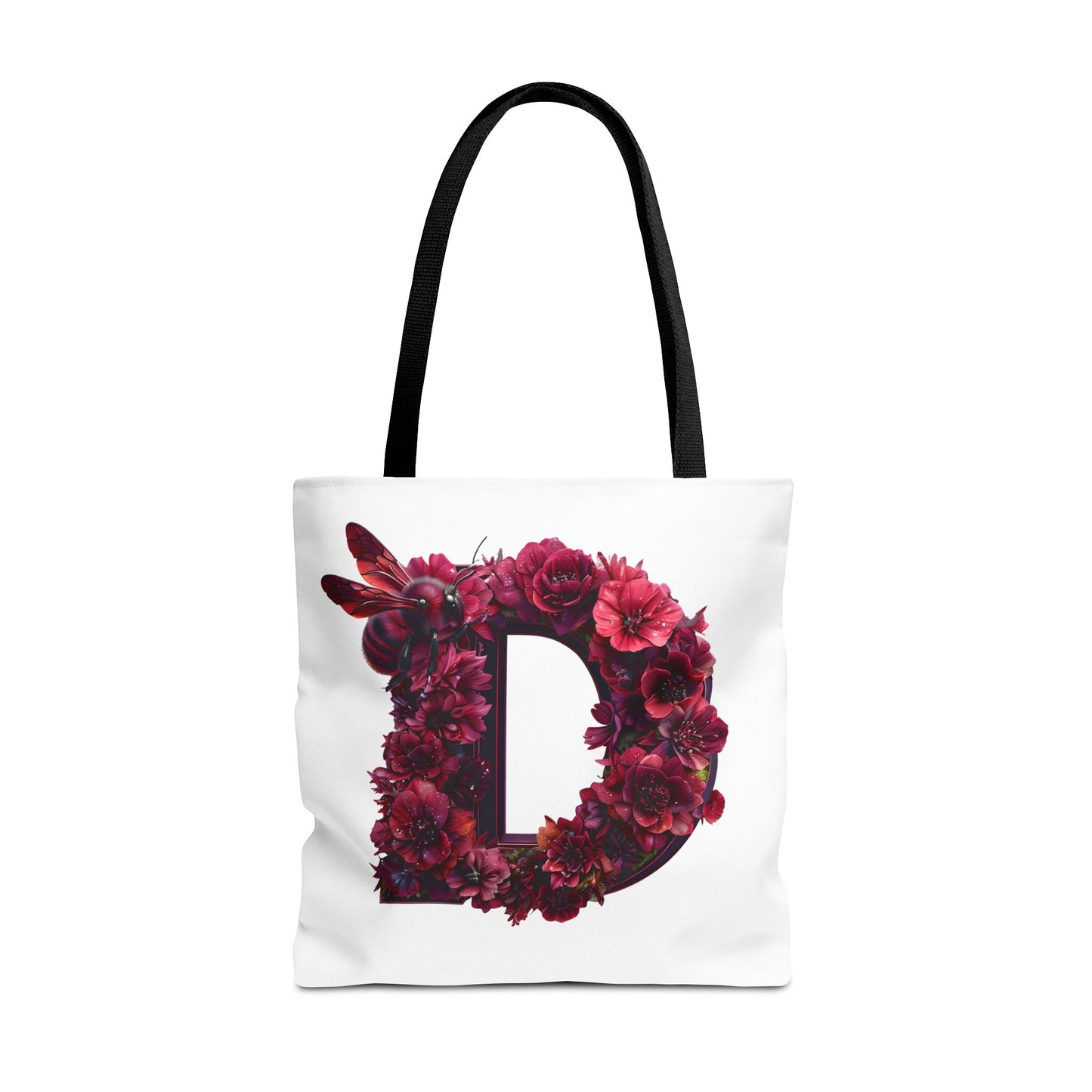 Floral Alphabet 'D' Tote Bag – Stylish Floral and Bee Design
