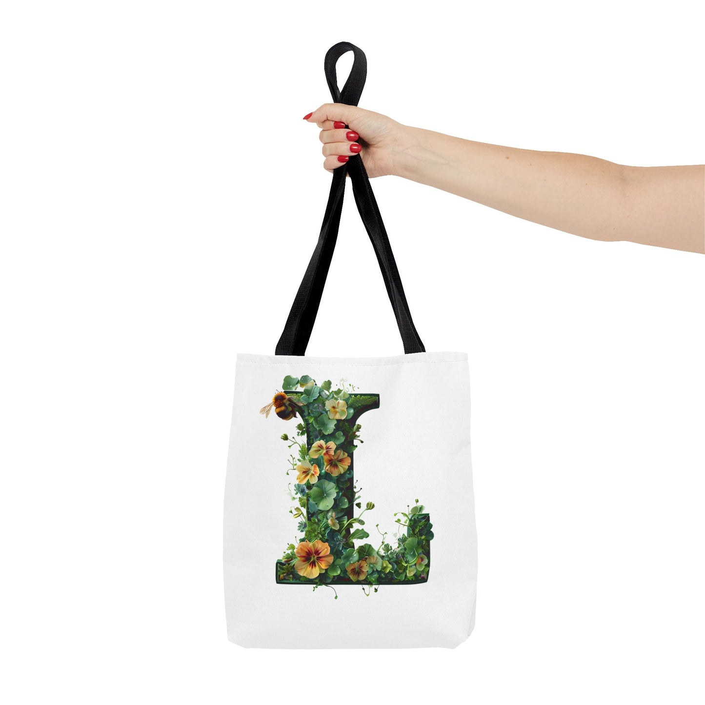 Floral Alphabet 'L' Tote Bag - Polyester Carryall for Nature Lovers