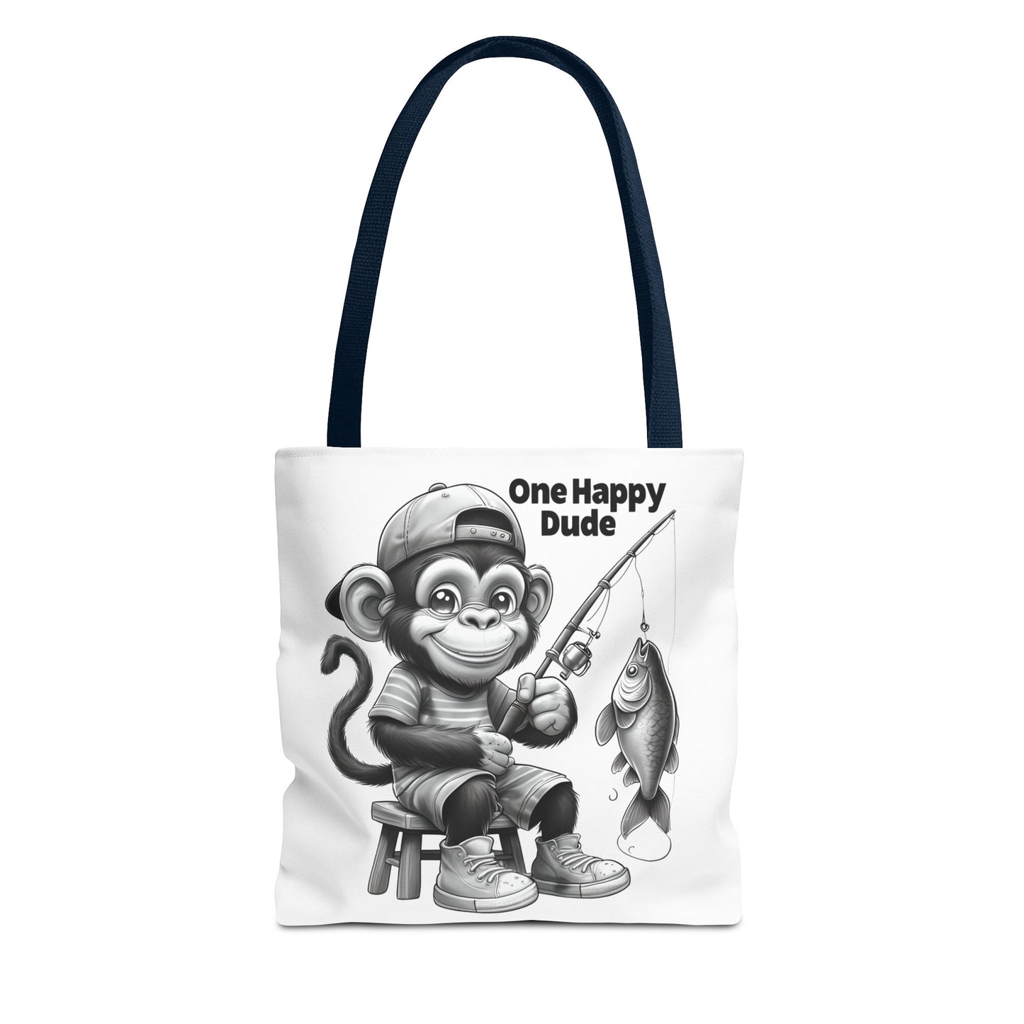 Happy Fishing Monkey Tote Bag, Fun Gift for Dad, Cool Beach Bag, Cute Animal Lover Accessory, Unique Shopper Tote