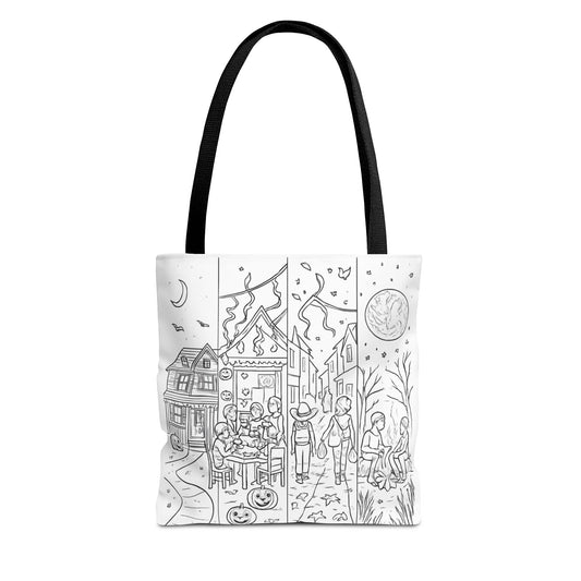 Spooky Season  Tote Bag, Halloween Decor,  Coloring Page Trick or Treat Bag, Fall Fashion, Personalized Gift, Art Therapy Tote
