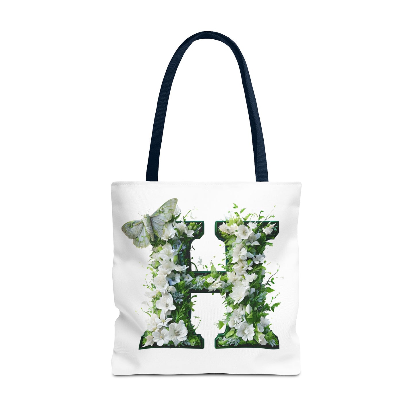 Floral Alphabet 'H' Tote Bag - Green and White Gift for Nature Lovers