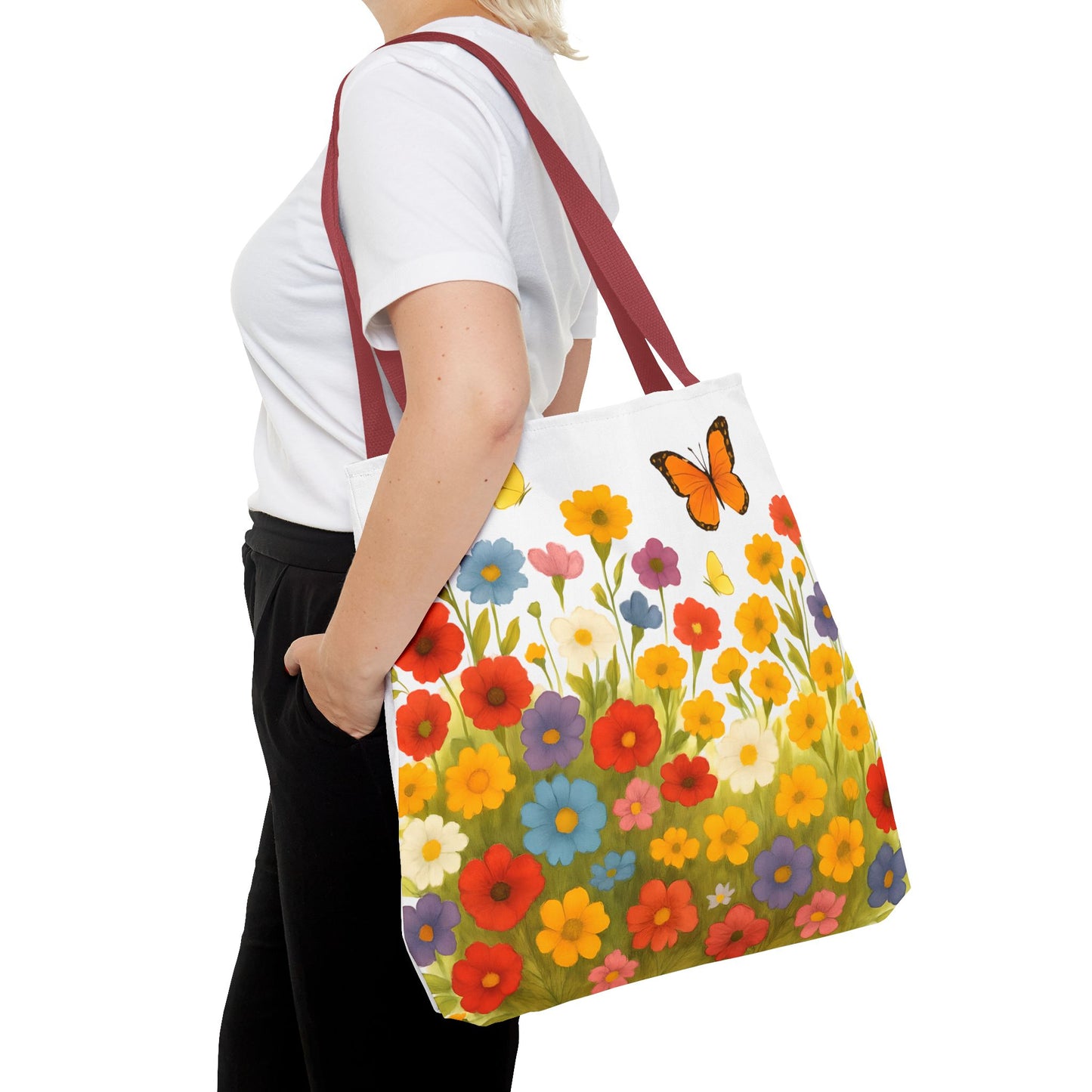 Vibrant Floral Tote Bag | Spring Tote | Polyester Easy Clean Bag | Perfect for Beach, Shopping, Gifts