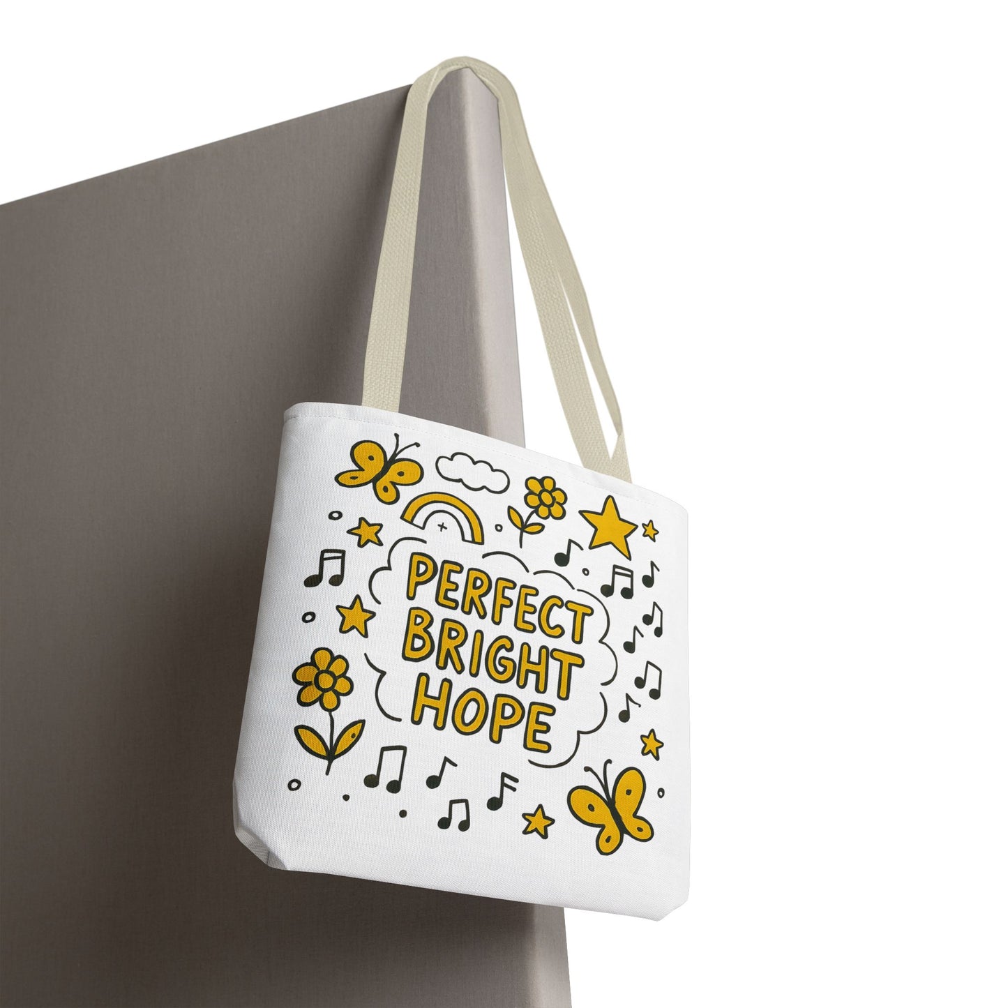 Sunshine Vibes Doodle Tote Bag, Perfect Bright Hope Tote, Eco-Friendly Shopping Bag, Inspirational Gift, Butterfly Print Bag