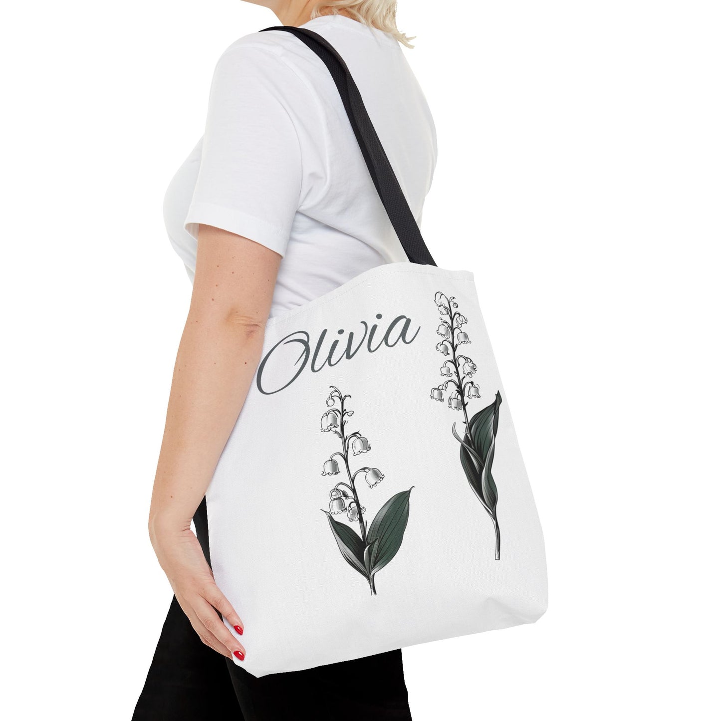 Personalized Lily of the Valley Tote Bag - Eco-friendly Reusable Shopping Tote, May Birth Month Flower Gift, Women’s Accessory