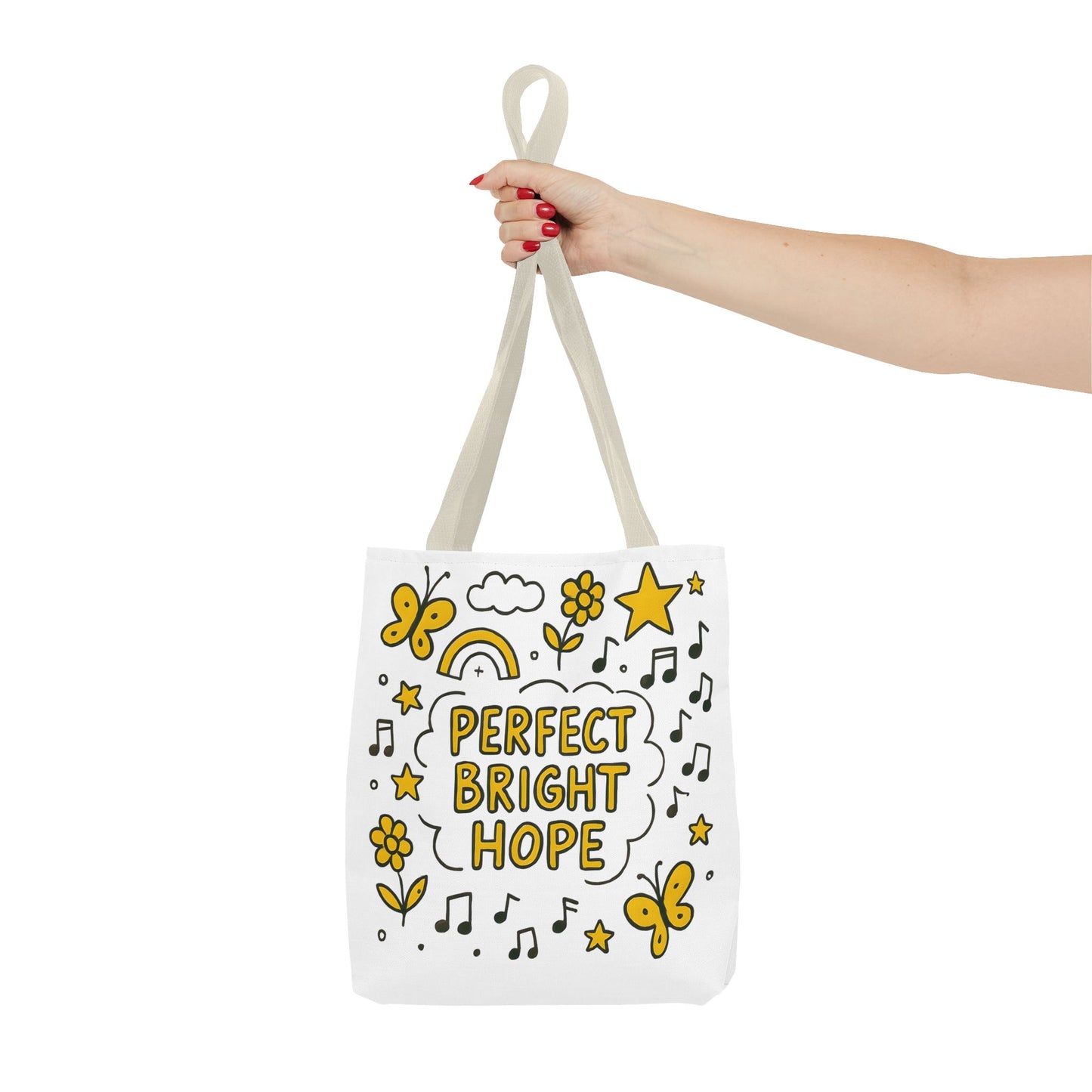 Sunshine Vibes Doodle Tote Bag, Perfect Bright Hope Tote, Eco-Friendly Shopping Bag, Inspirational Gift, Butterfly Print Bag