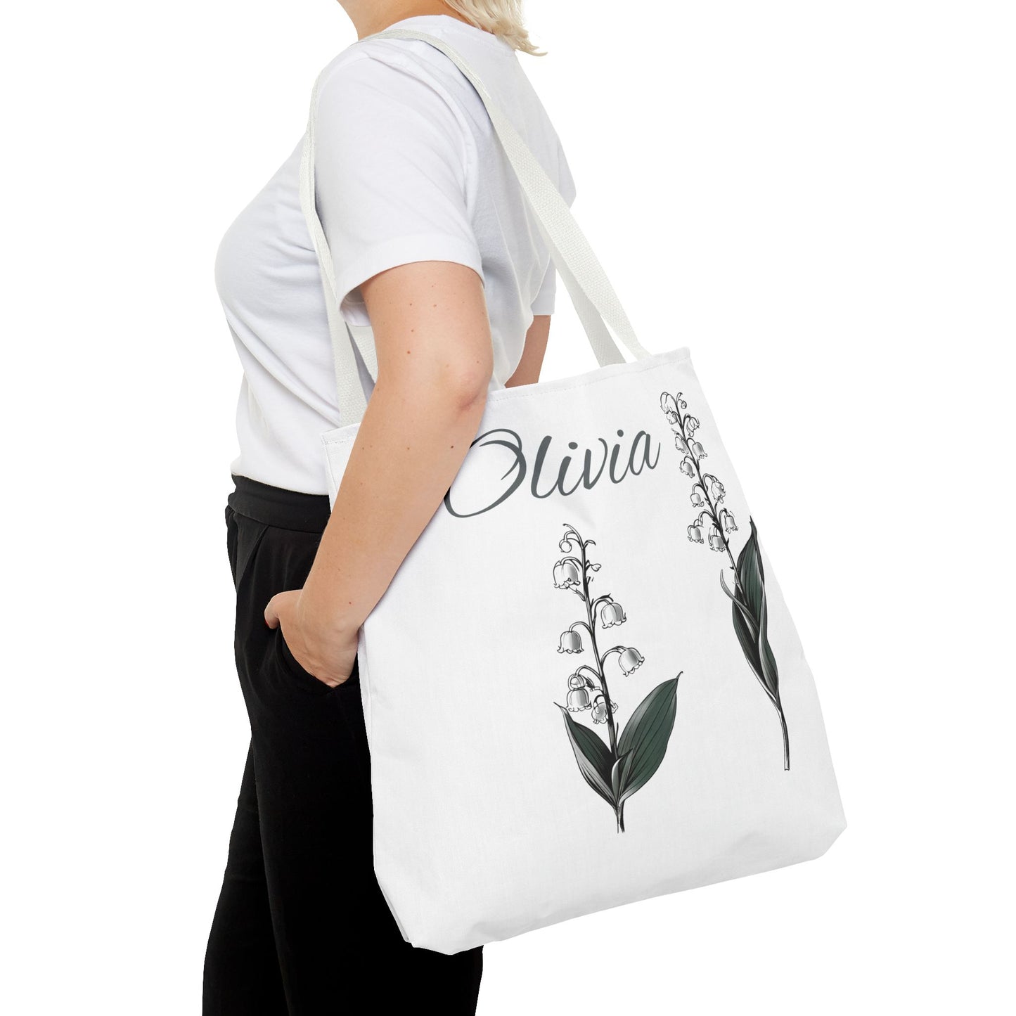 Personalized Lily of the Valley Tote Bag - Eco-friendly Reusable Shopping Tote, May Birth Month Flower Gift, Women’s Accessory