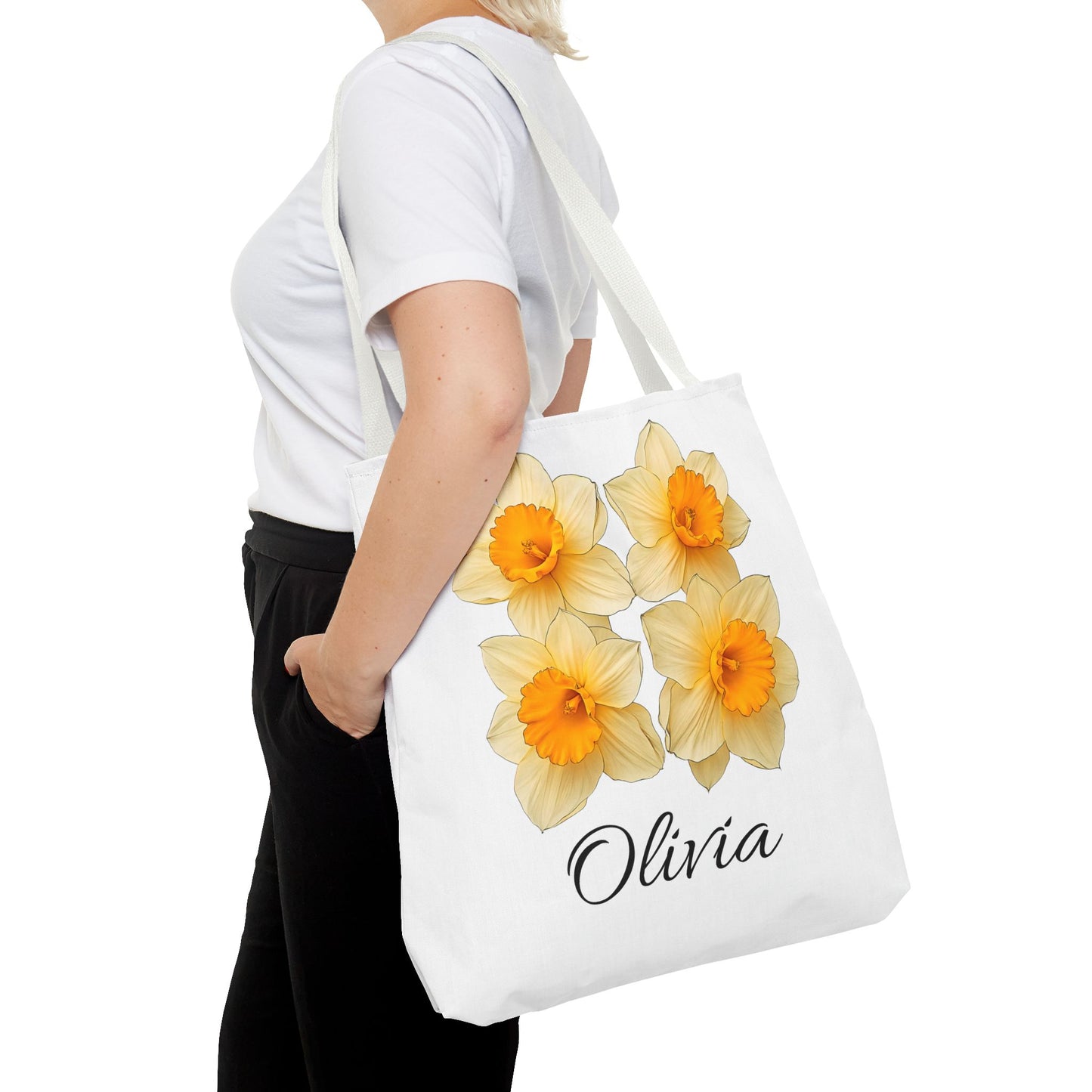March Birth Month Flower Tote Bag, Easter Gift Bag, Custom Name Accessory, Daffodil Shoulder Bag, Women's Eco-Friendly Handbag