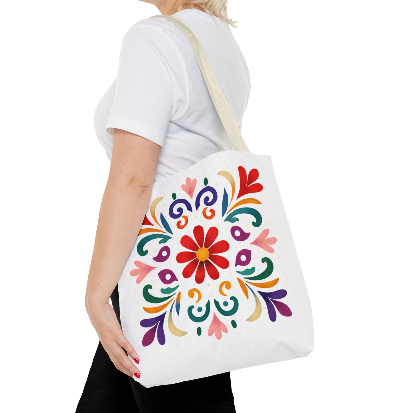 Vibrant Folk Art Floral Tote Bag, Colorful Shopping Bag, Beach Bag, Gift for Her