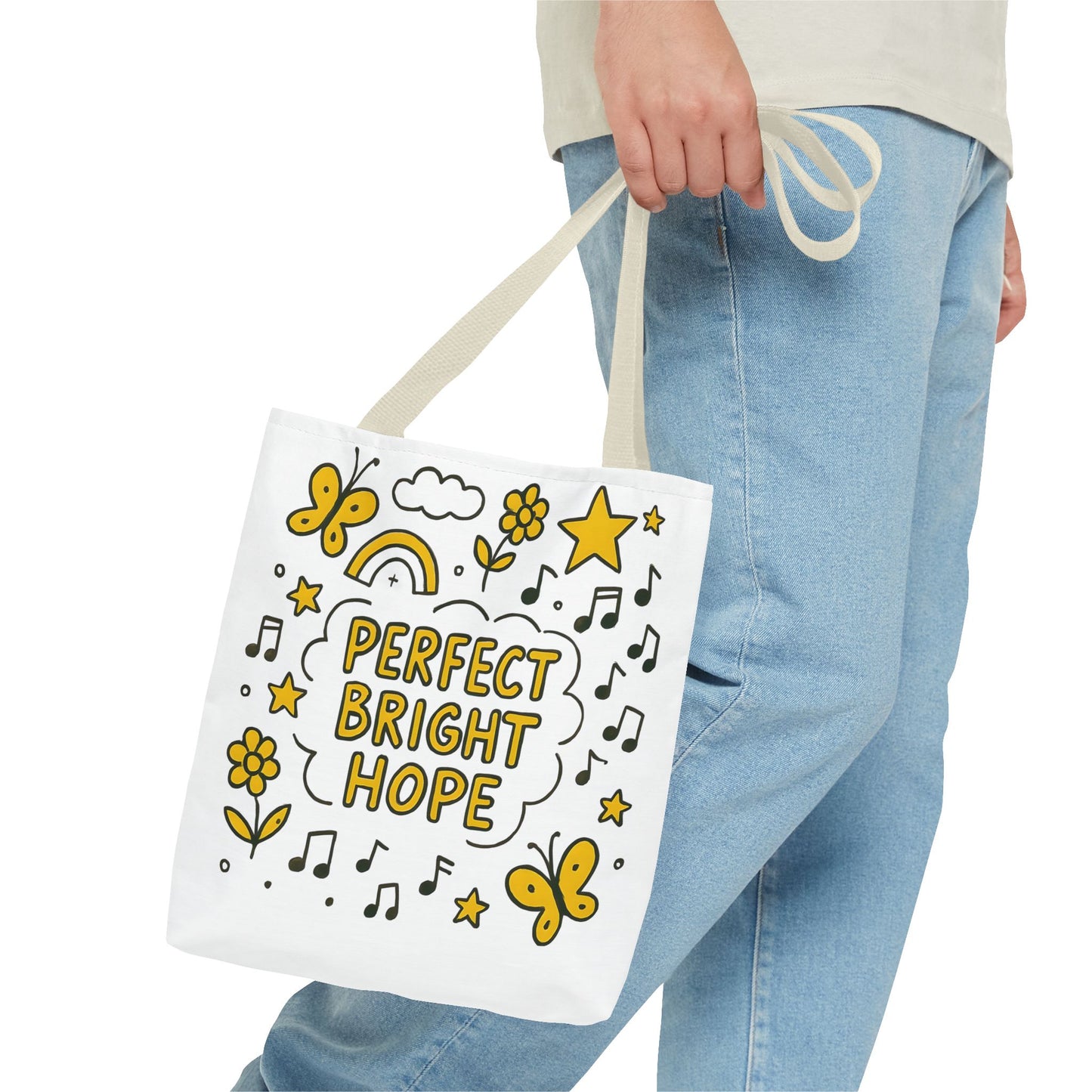 Sunshine Vibes Doodle Tote Bag, Perfect Bright Hope Tote, Eco-Friendly Shopping Bag, Inspirational Gift, Butterfly Print Bag