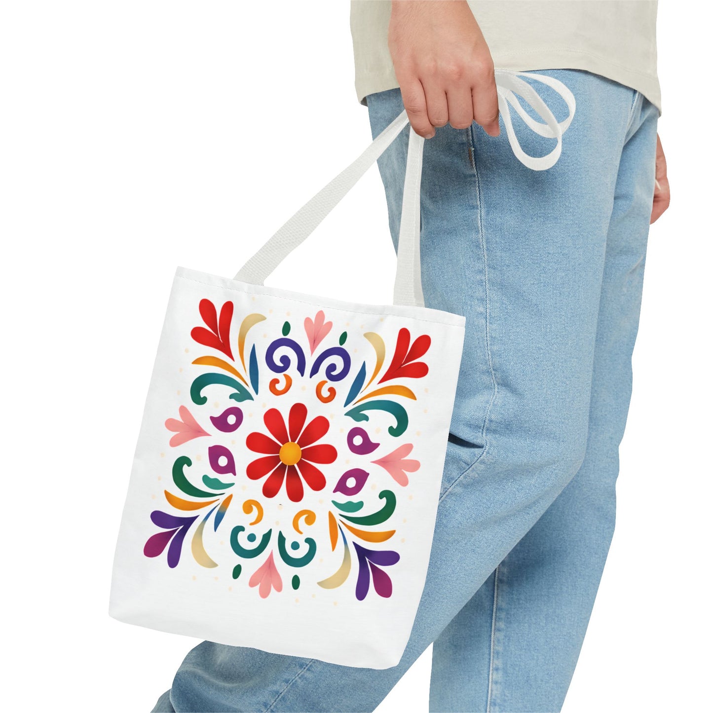 Vibrant Folk Art Floral Tote Bag, Colorful Shopping Bag, Beach Bag, Gift for Her