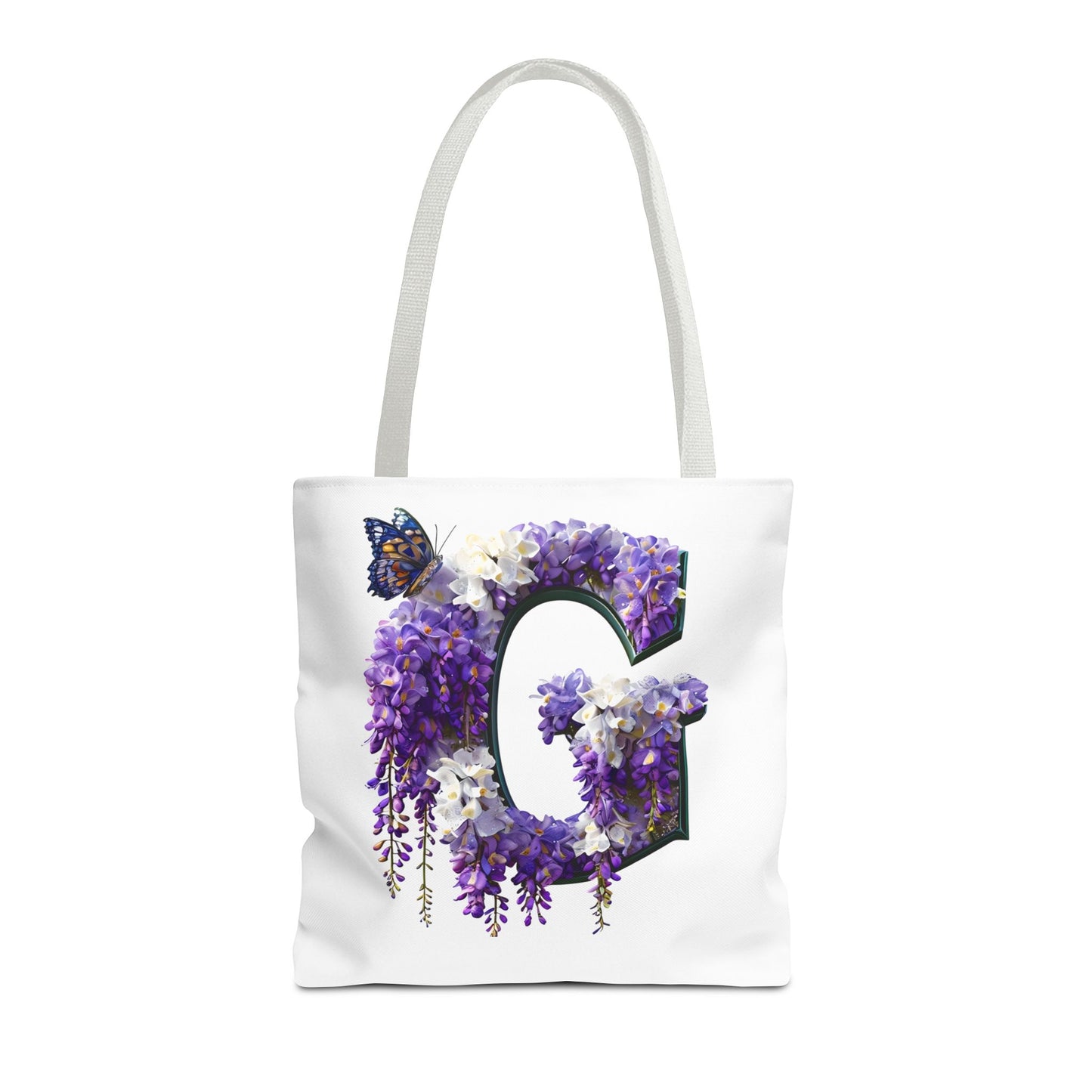Floral Alphabet 'G' Tote Bag - Purple Flowers and Butterfly Design, Style for Every Occasion