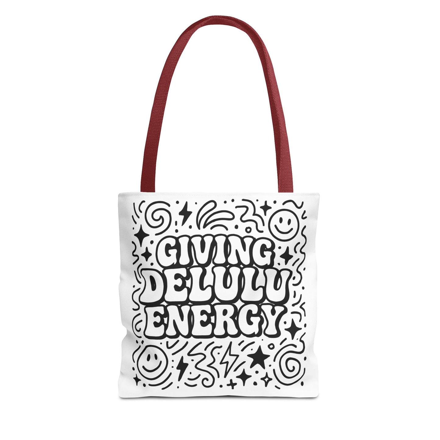 Black and White Doodle Art Tote Bag - Giving Delulu Energy - Gen Z Slang - Coloring Page Bag - Perfect for Everyday Use, Shopping, Gifts, Beach Trips