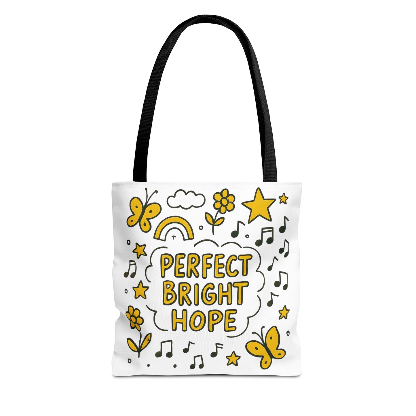 Sunshine Vibes Doodle Tote Bag, Perfect Bright Hope Tote, Eco-Friendly Shopping Bag, Inspirational Gift, Butterfly Print Bag