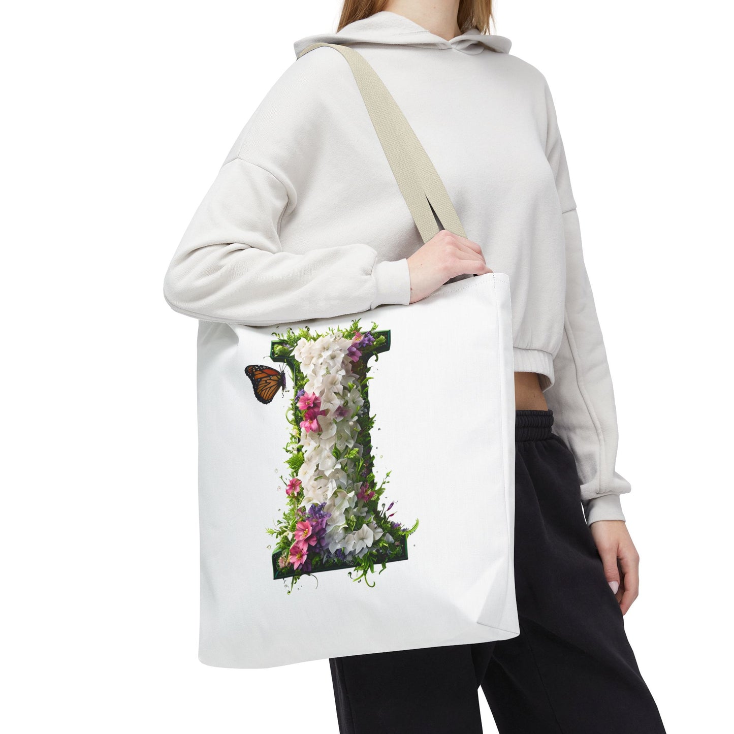 Floral Alphabet "i" Tote Bag - Stylish Accessory For Her
