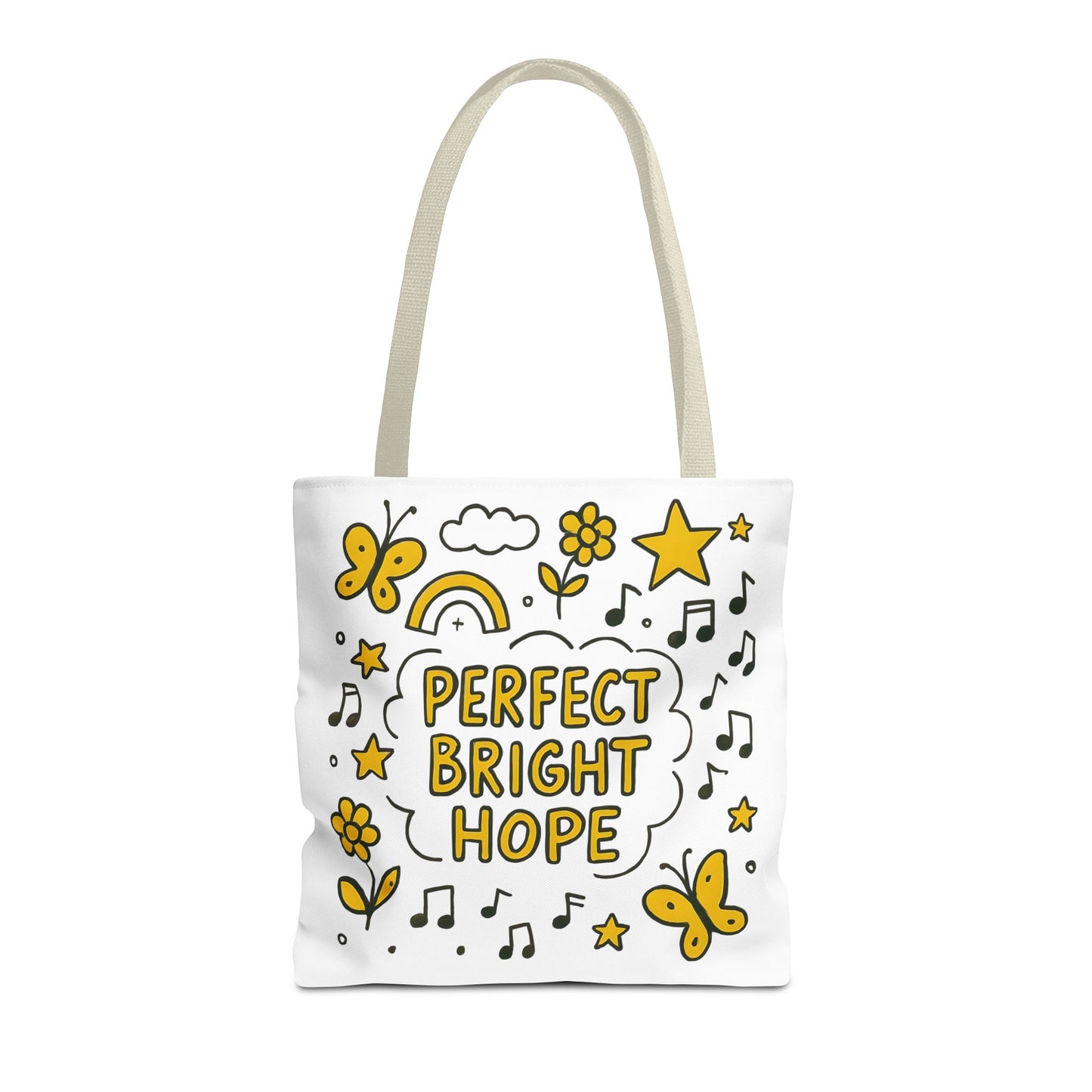 Sunshine Vibes Doodle Tote Bag, Perfect Bright Hope Tote, Eco-Friendly Shopping Bag, Inspirational Gift, Butterfly Print Bag