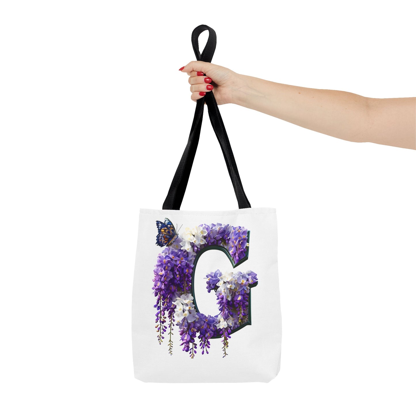 Floral Alphabet 'G' Tote Bag - Purple Flowers and Butterfly Design, Style for Every Occasion