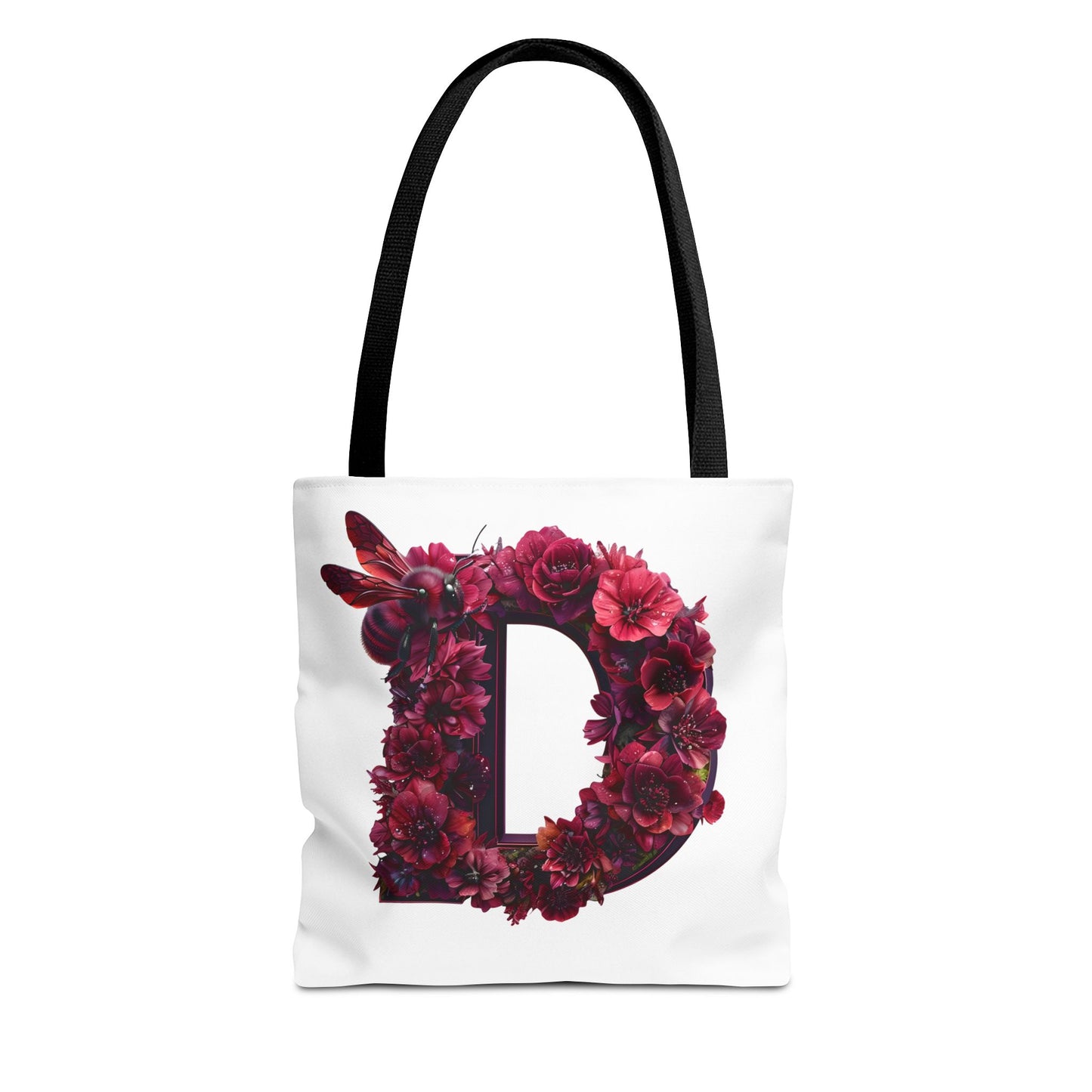 Floral Alphabet 'D' Tote Bag – Stylish Floral and Bee Design