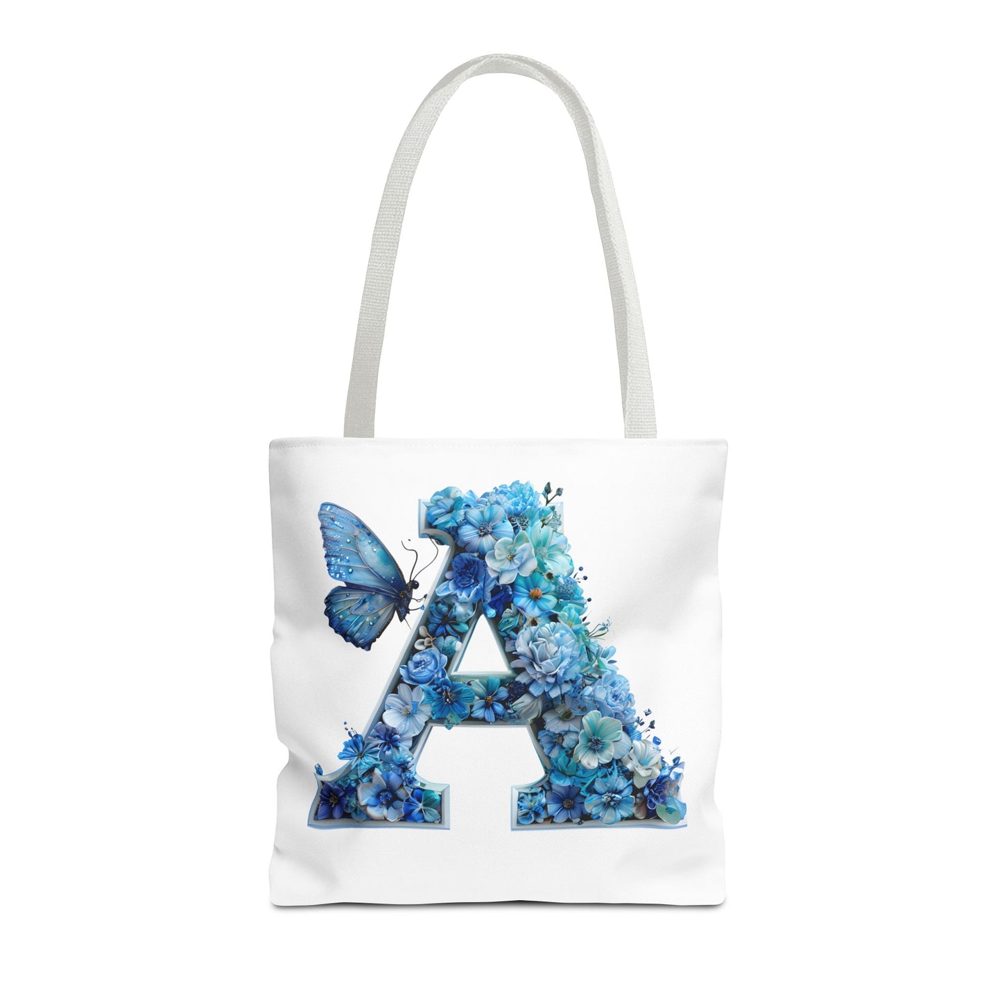 Floral Alphabet 'A' Tote Bag – Blue Butterfly Design