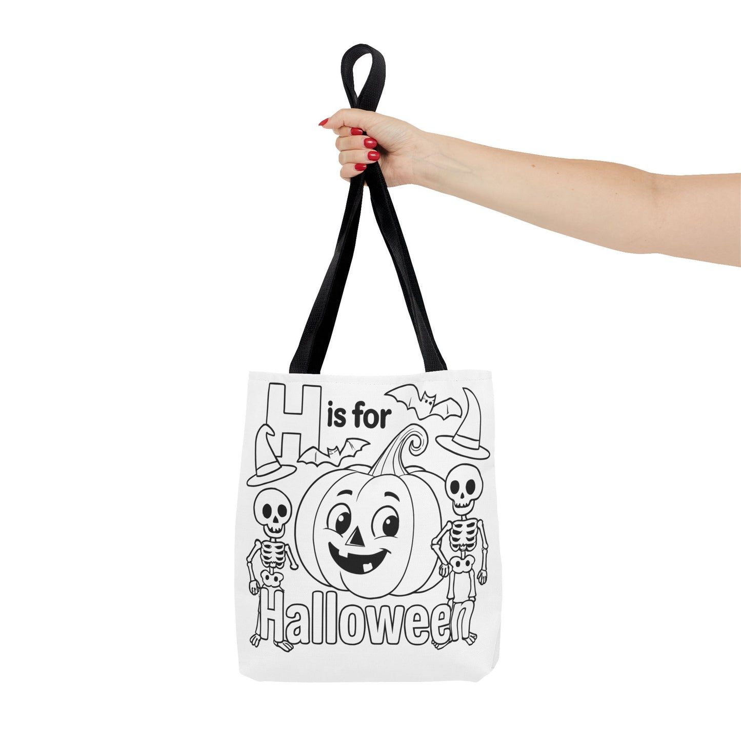 H is for Halloween Coloring Page Tote Bag with Pumpkin & Skeleton Design, Spooky Gift, Trick or Treat Bag, Festive Accessory, Fall Decor