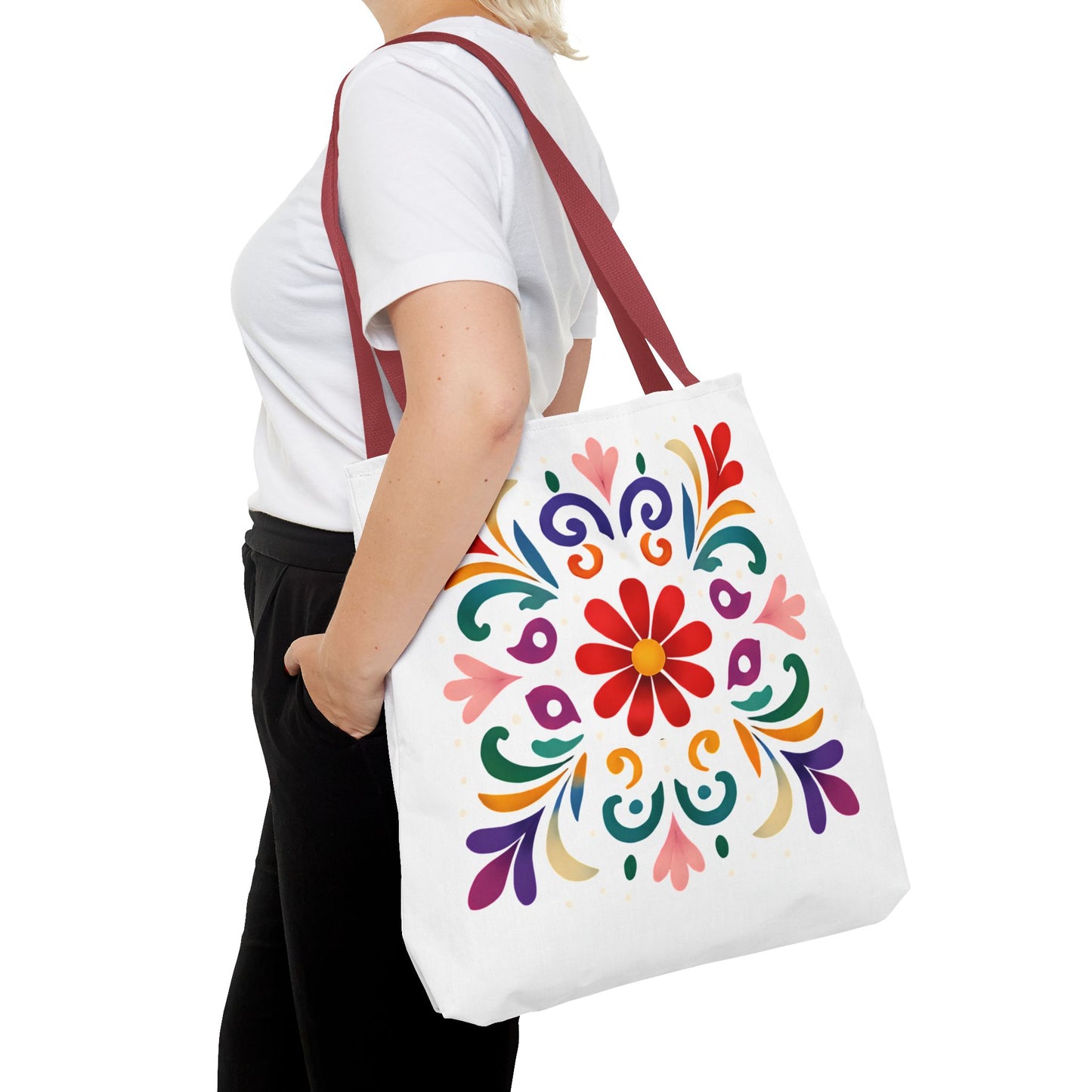 Vibrant Folk Art Floral Tote Bag, Colorful Shopping Bag, Beach Bag, Gift for Her