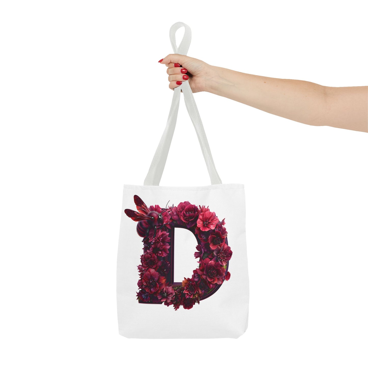 Floral Alphabet 'D' Tote Bag – Stylish Floral and Bee Design