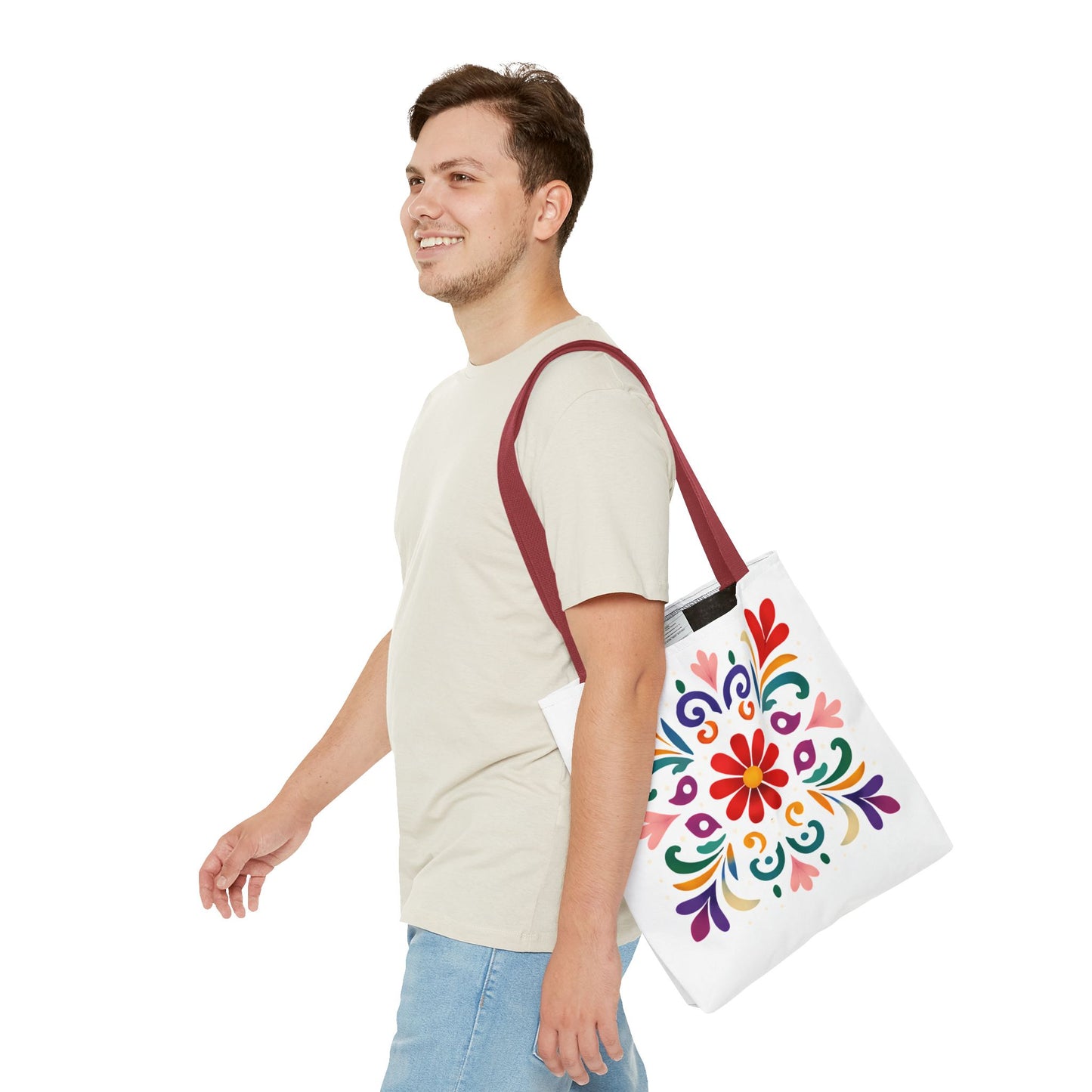 Vibrant Folk Art Floral Tote Bag, Colorful Shopping Bag, Beach Bag, Gift for Her