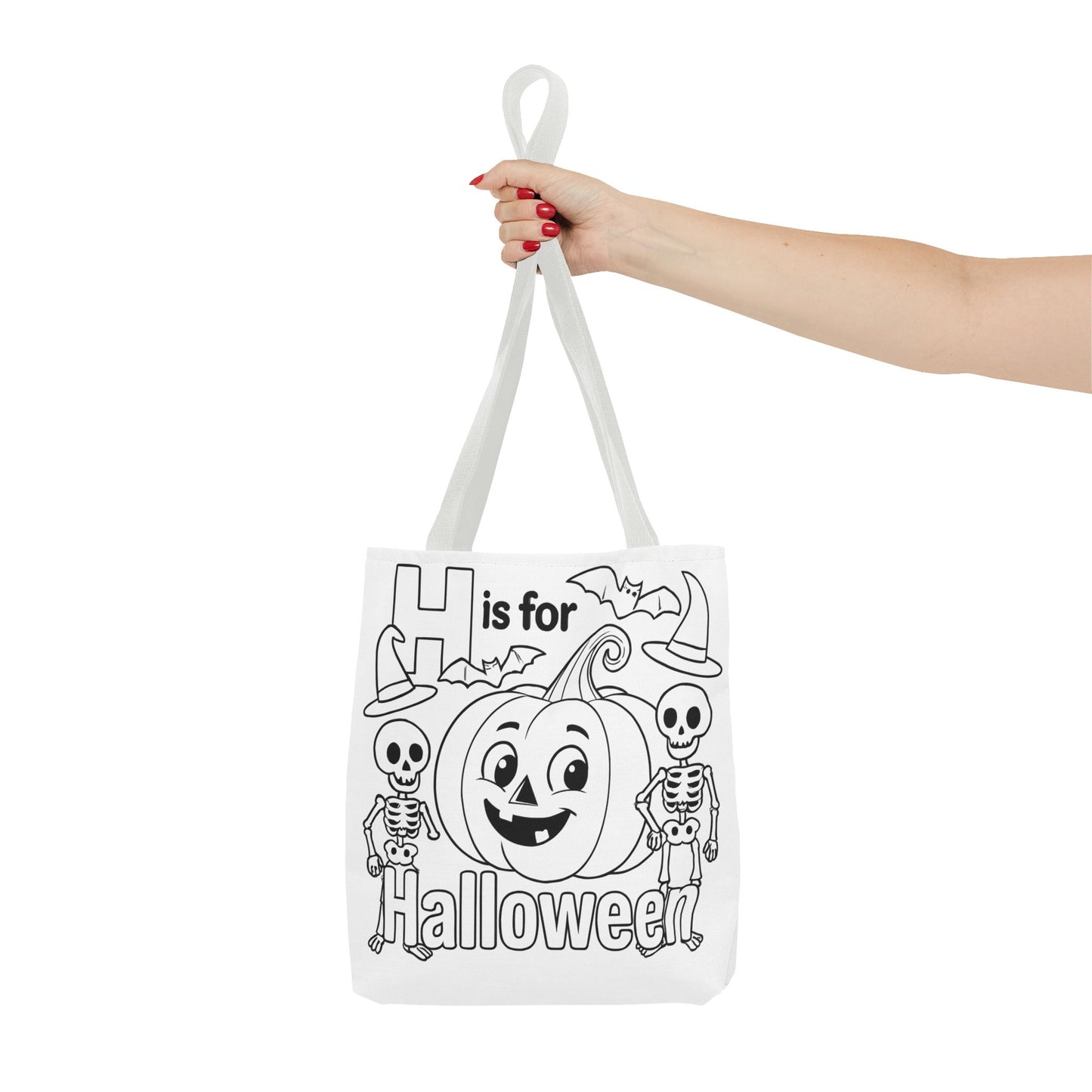 H is for Halloween Coloring Page Tote Bag with Pumpkin & Skeleton Design, Spooky Gift, Trick or Treat Bag, Festive Accessory, Fall Decor