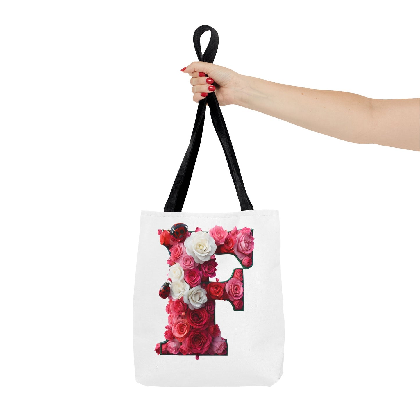 Floral Alphabet 'F' Rose and Ladybird Tote Bag