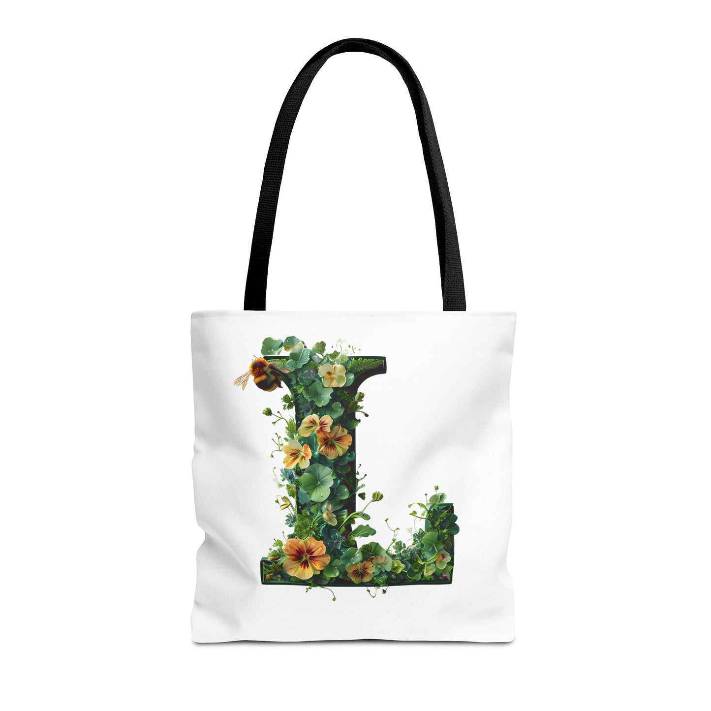 Floral Alphabet 'L' Tote Bag - Polyester Carryall for Nature Lovers