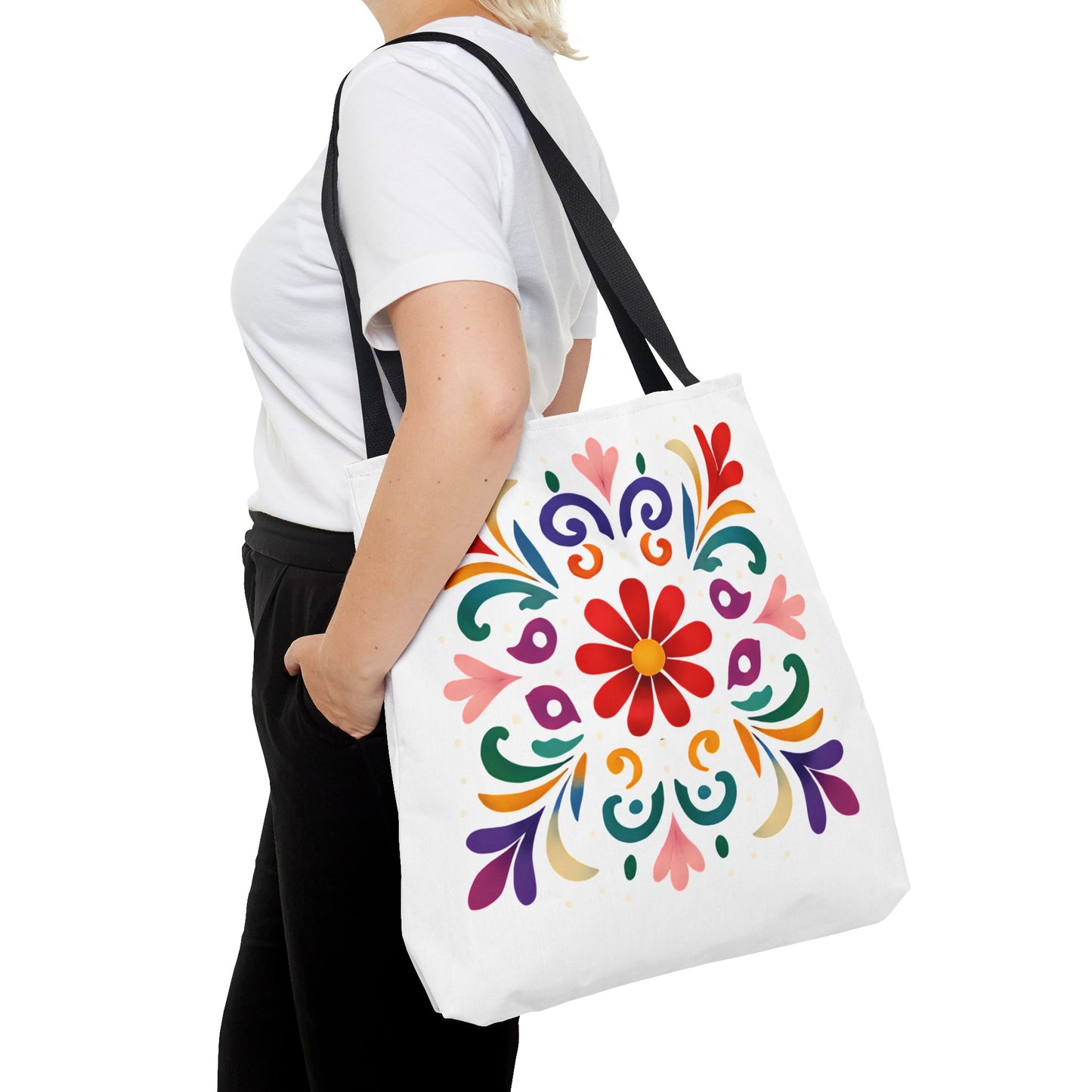 Vibrant Folk Art Floral Tote Bag, Colorful Shopping Bag, Beach Bag, Gift for Her
