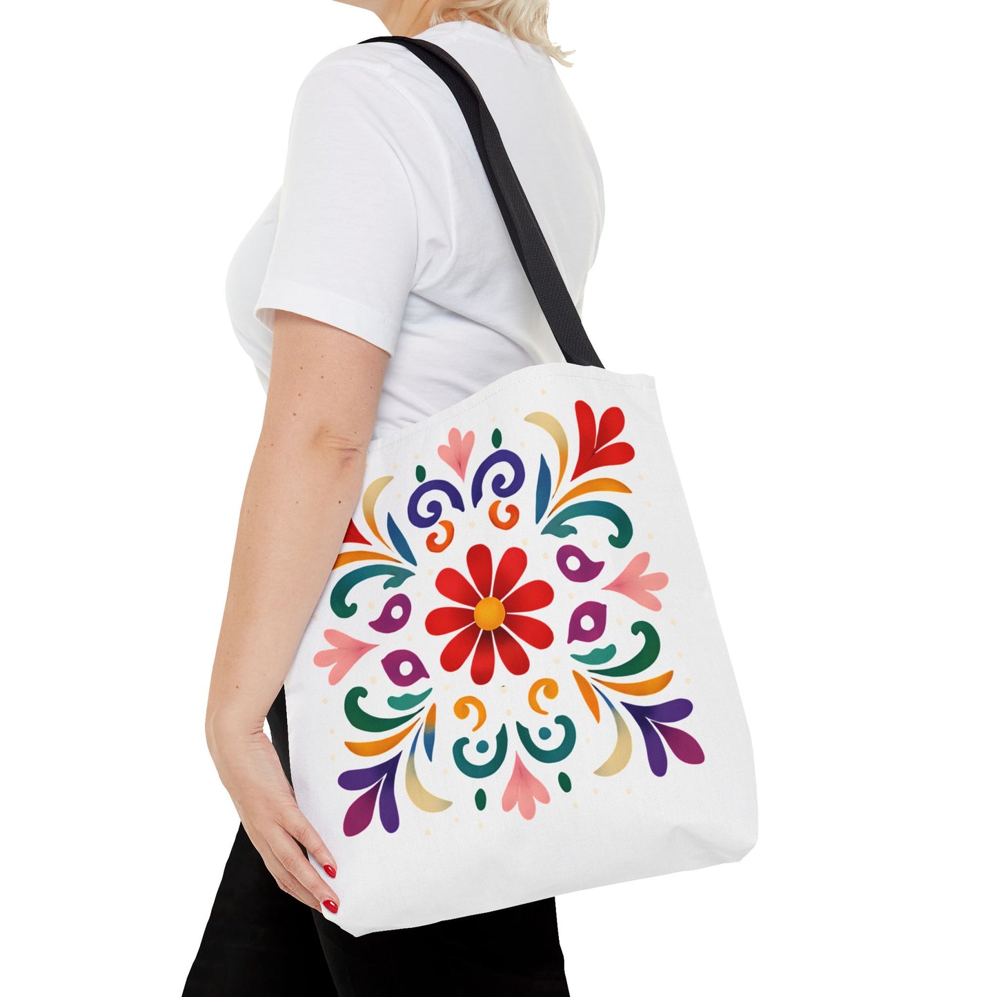 Vibrant Folk Art Floral Tote Bag, Colorful Shopping Bag, Beach Bag, Gift for Her