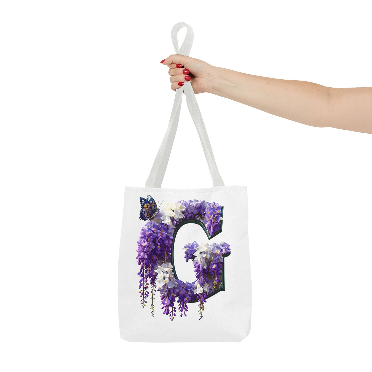 Floral Alphabet 'G' Tote Bag - Purple Flowers and Butterfly Design, Style for Every Occasion