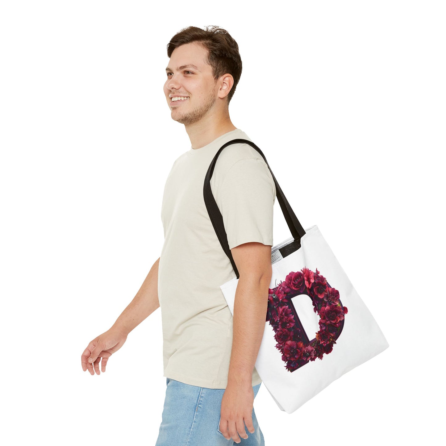 Floral Alphabet 'D' Tote Bag – Stylish Floral and Bee Design