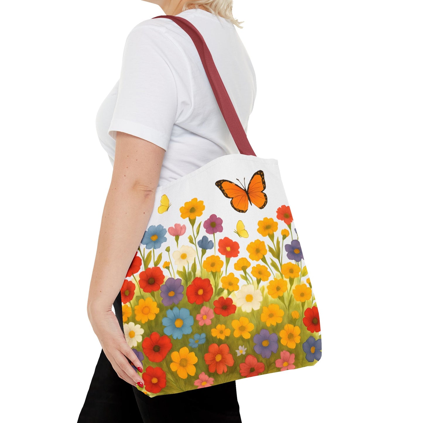 Vibrant Floral Tote Bag | Spring Tote | Polyester Easy Clean Bag | Perfect for Beach, Shopping, Gifts
