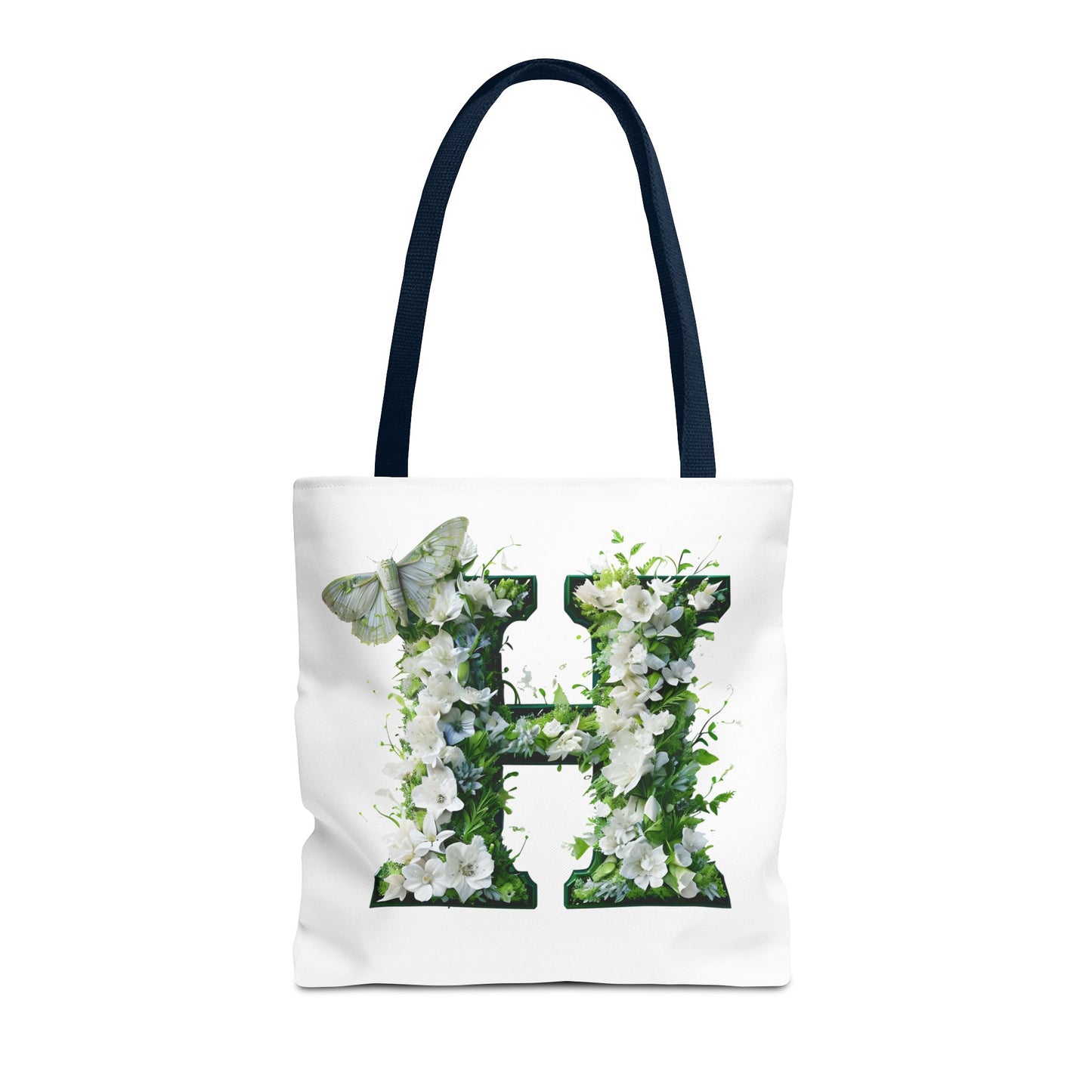 Floral Alphabet 'H' Tote Bag - Green and White Gift for Nature Lovers